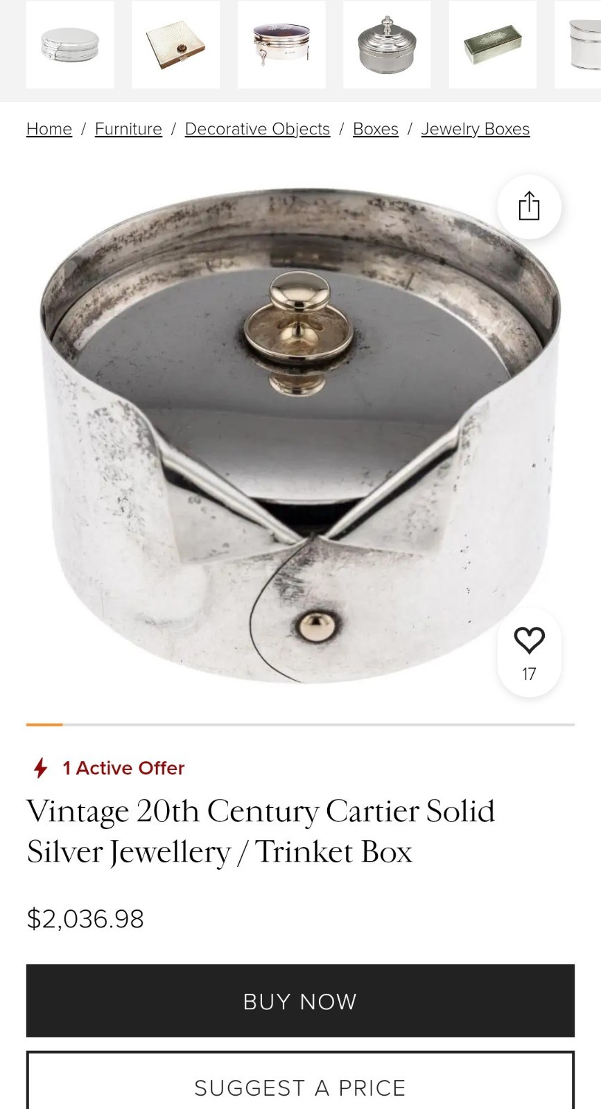 1920's Sterling Silver Cufflink & Button Trinket Box by Thomae & Son (Cartier)