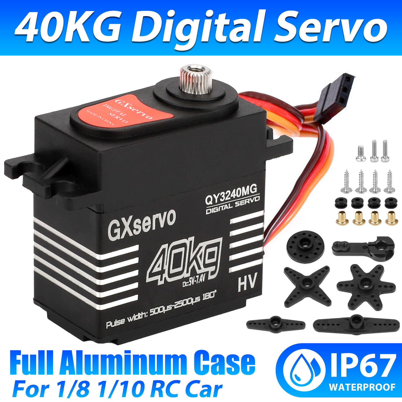 40KG Metal Gear Waterproof Digital Servo High Torque & Speed for 1/8 1/10 RC Car