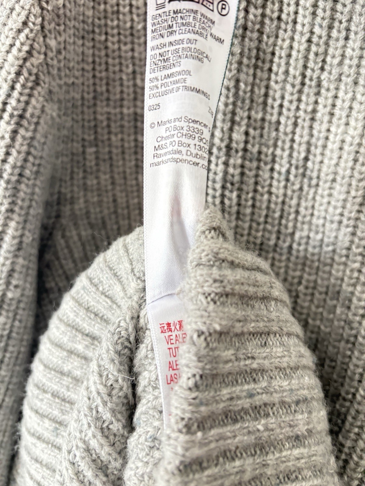 M&S Lambswool Blend Crew Neck Chunky Textured Knit Jumper size XL grey