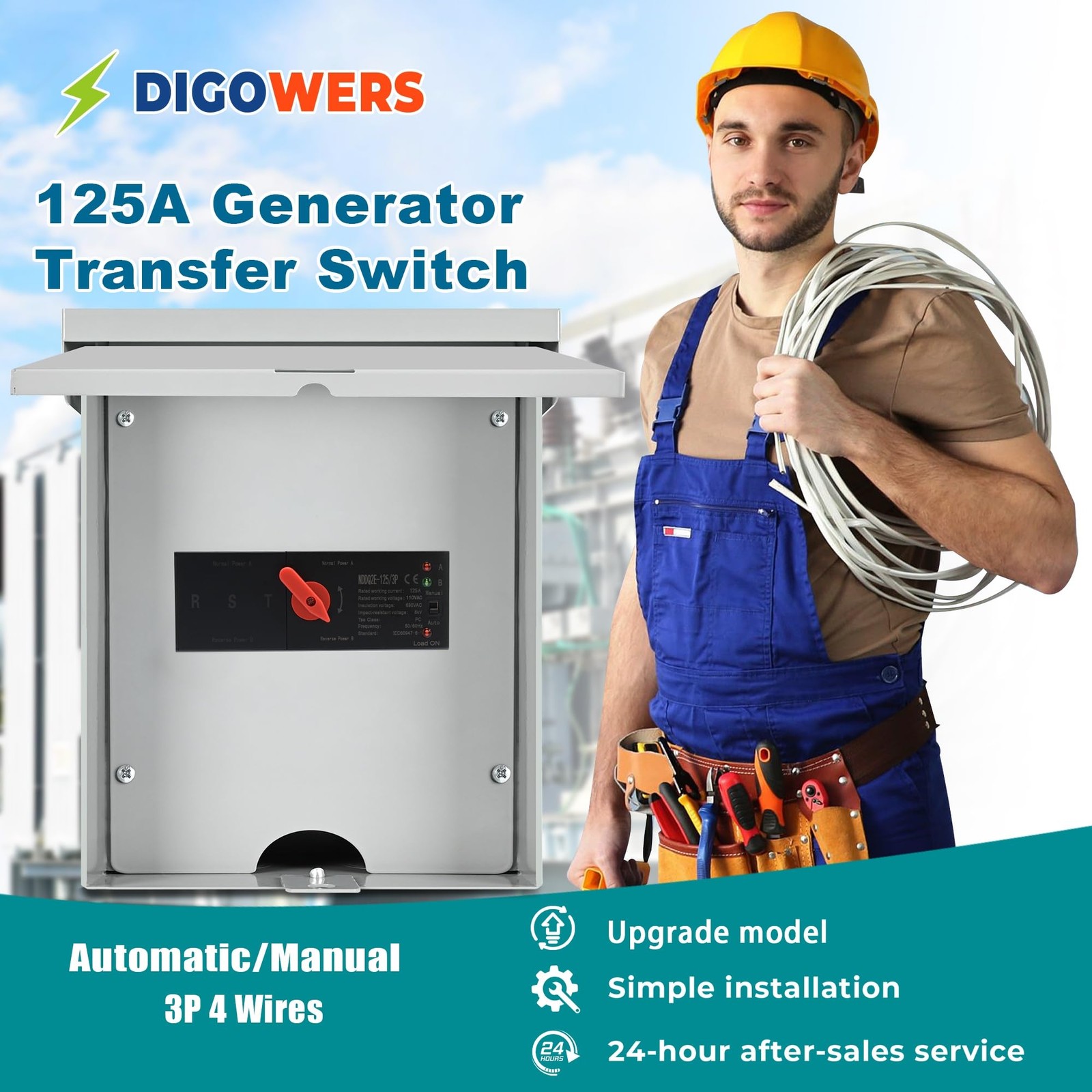 Automatic Transfer Switch, 125 Amp 3 Pole Auto Switch for Home...