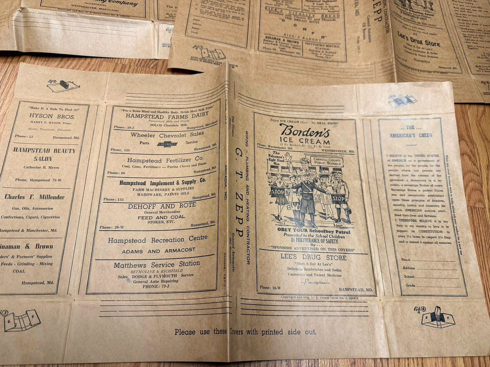 OLD LEES DRUG STORE WESTMINSTER MARYLAND COCA COLA BORDENS SCHOOL BOOK COVER LOT