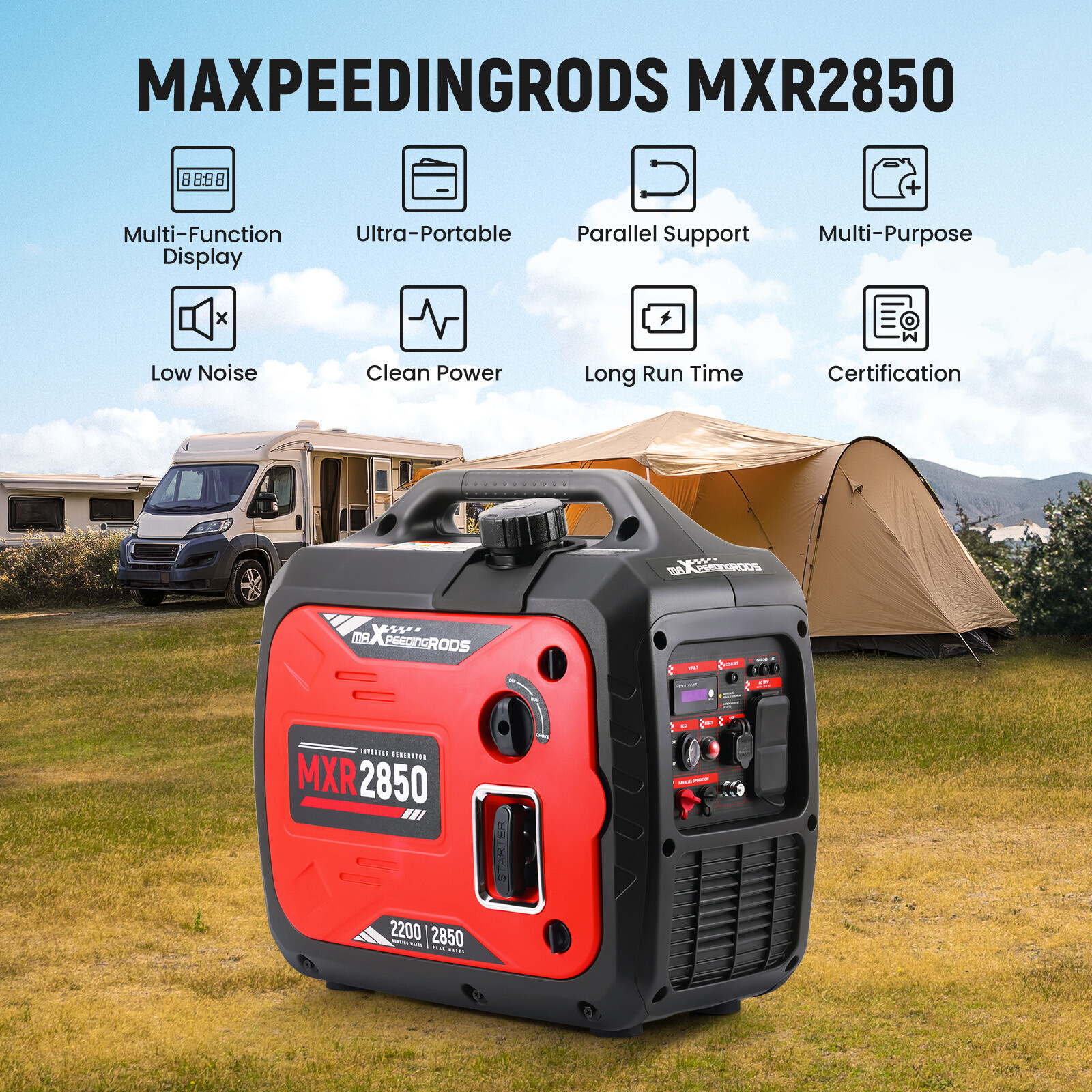 Portable Gas-Powered Inverter Generator 2850W 120V Super Quiet For Camping
