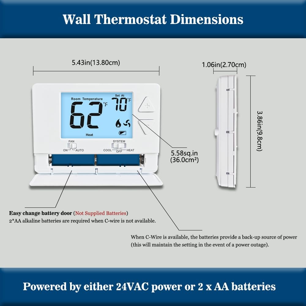 NonProgrammable Thermostat for Home, Digital EnergySaving Thermostat,SingleSt...