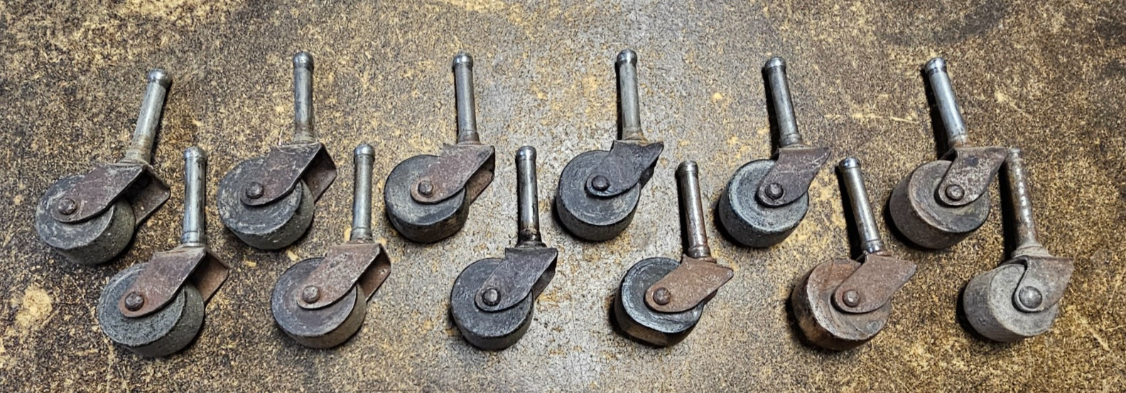 Large Lot of 12 Vintage Caster Wheels Wooden & Steel