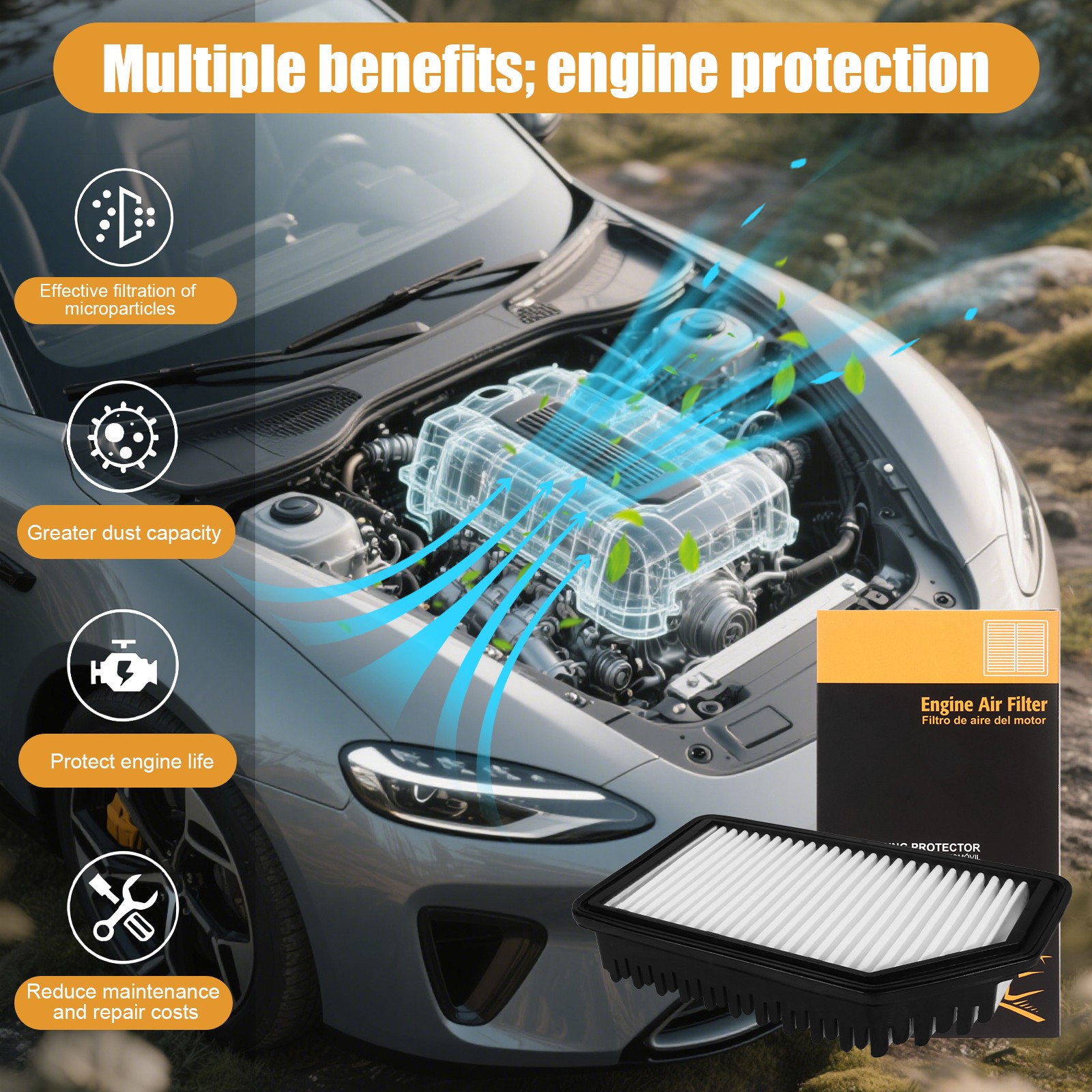 CA11206 AF5206 Engine+Cabin air filter For Kia Soul 2014 - 2019 1.6L 2.0L