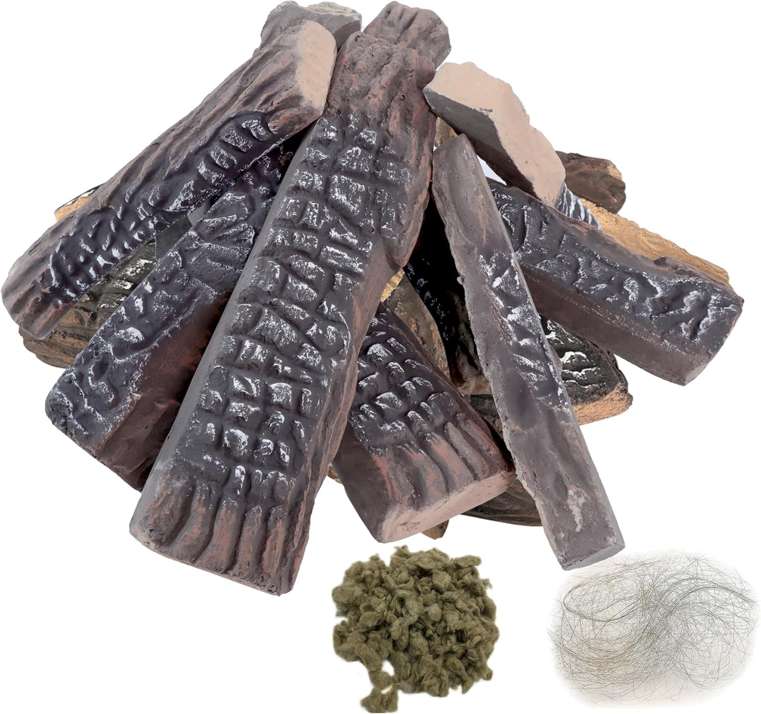 Large Ceramic Gas Logs, 10 Piece Set of Decoration Ceramic Wood Logs for All Typ