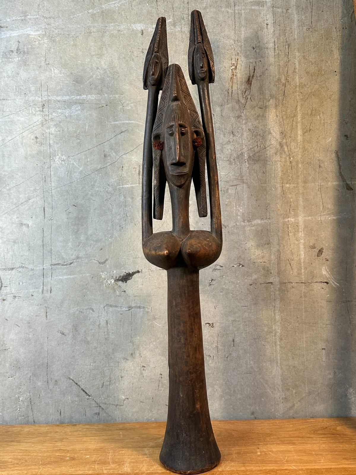 AFRICAN SCULPTURE - Large Bamana Rhythm Pounder Female Janus 19th C 38"