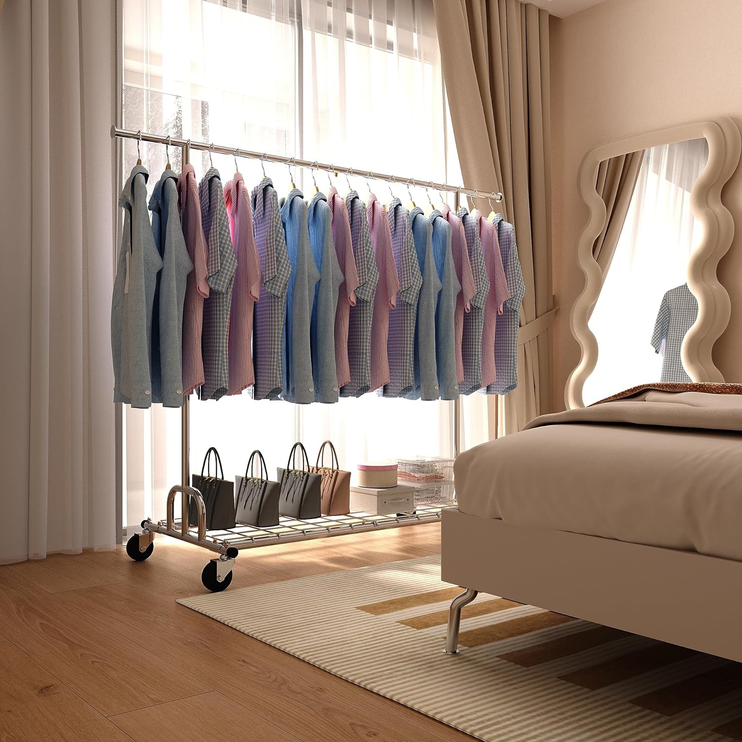 Rolling Garment Rack Heavy Duty Collapsible Clothing Clothes Rack Chrome Wheels