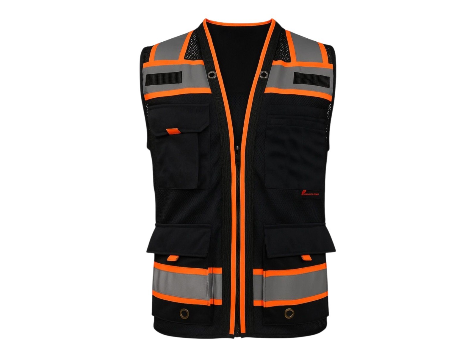 Black  Hi-Vis Safety Vest  With Plan Pocket, Size XS To  5XL