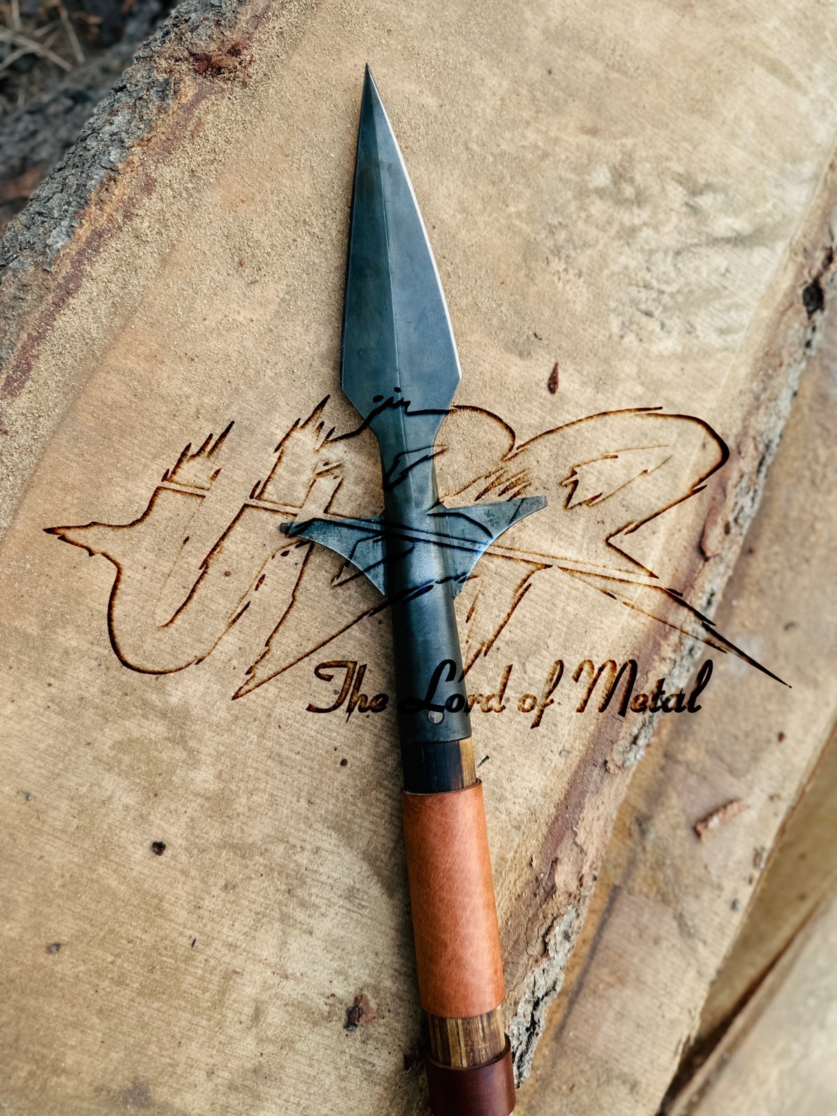 38" UBR CUSTOM HANDMADE HIGH CARBON STEEL BOAR HUNTING SPEAR WITH LEATHER SHEATH