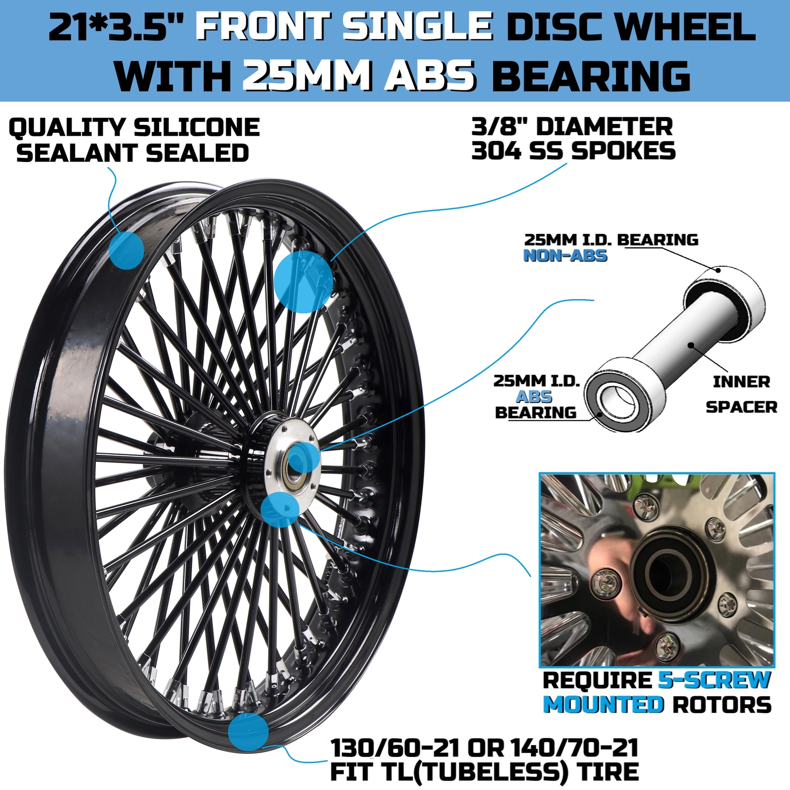 21'' Single Disc Front Wheel for 2008-UP Touring & Softail Models, Black