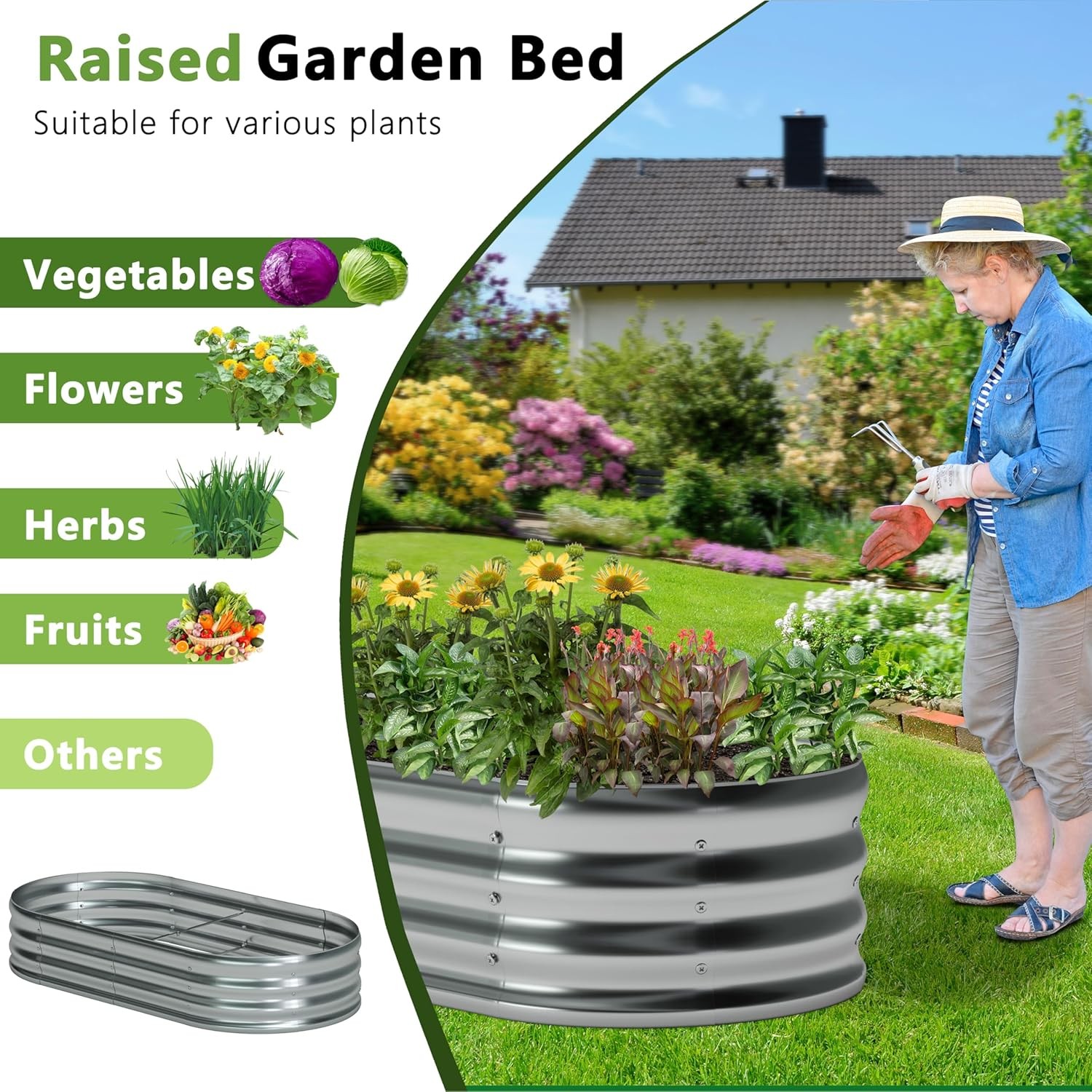 8x4x1ft Galvanized Oval Raised Garden Bed 2 Pack Metal Outdoor Planter Silver