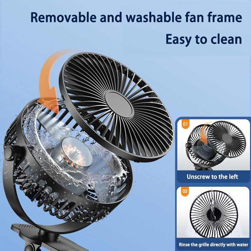 USB Rechargeable Mini Cooling Fan Clip On Desk Table Office Stroller Camping Gym
