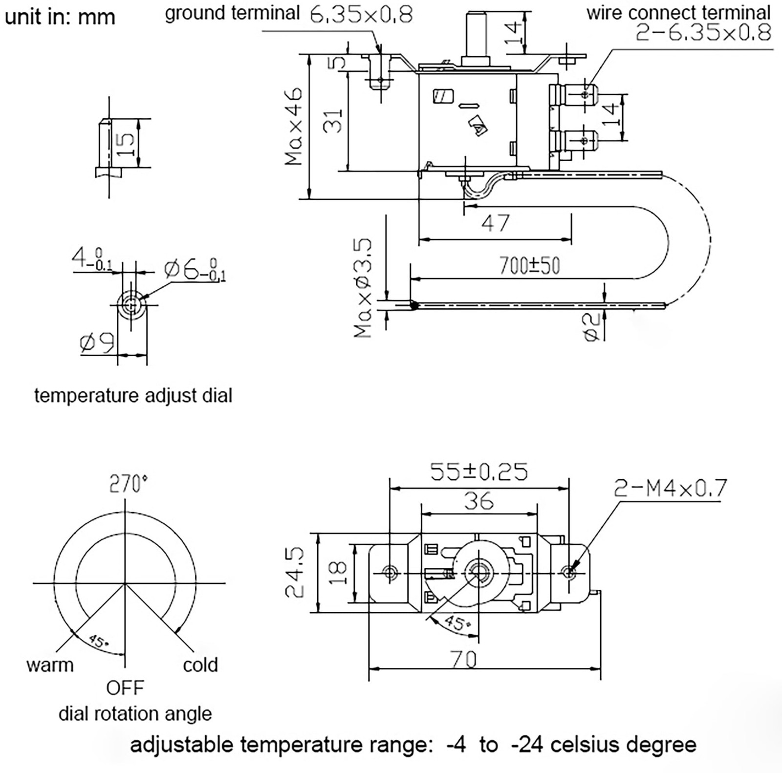 Fridge Freezer Thermostat Refrigerator Cold Temperature Control Universal WPF-20
