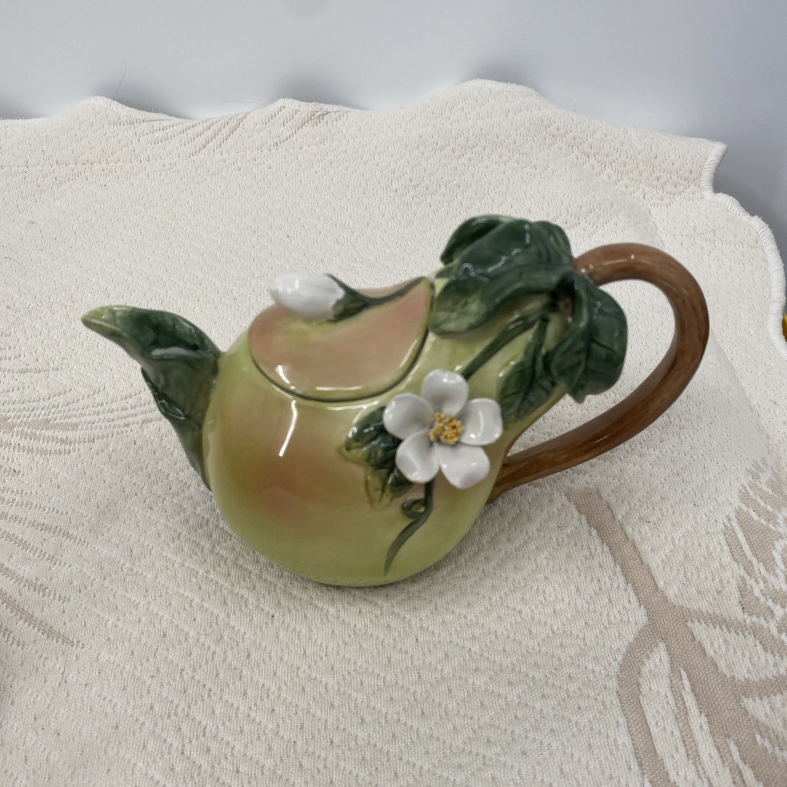 Vtg Lot 6 Ceramic Fruit Teapots: pair, Pineapple Peach Pomegranate & Watermelon