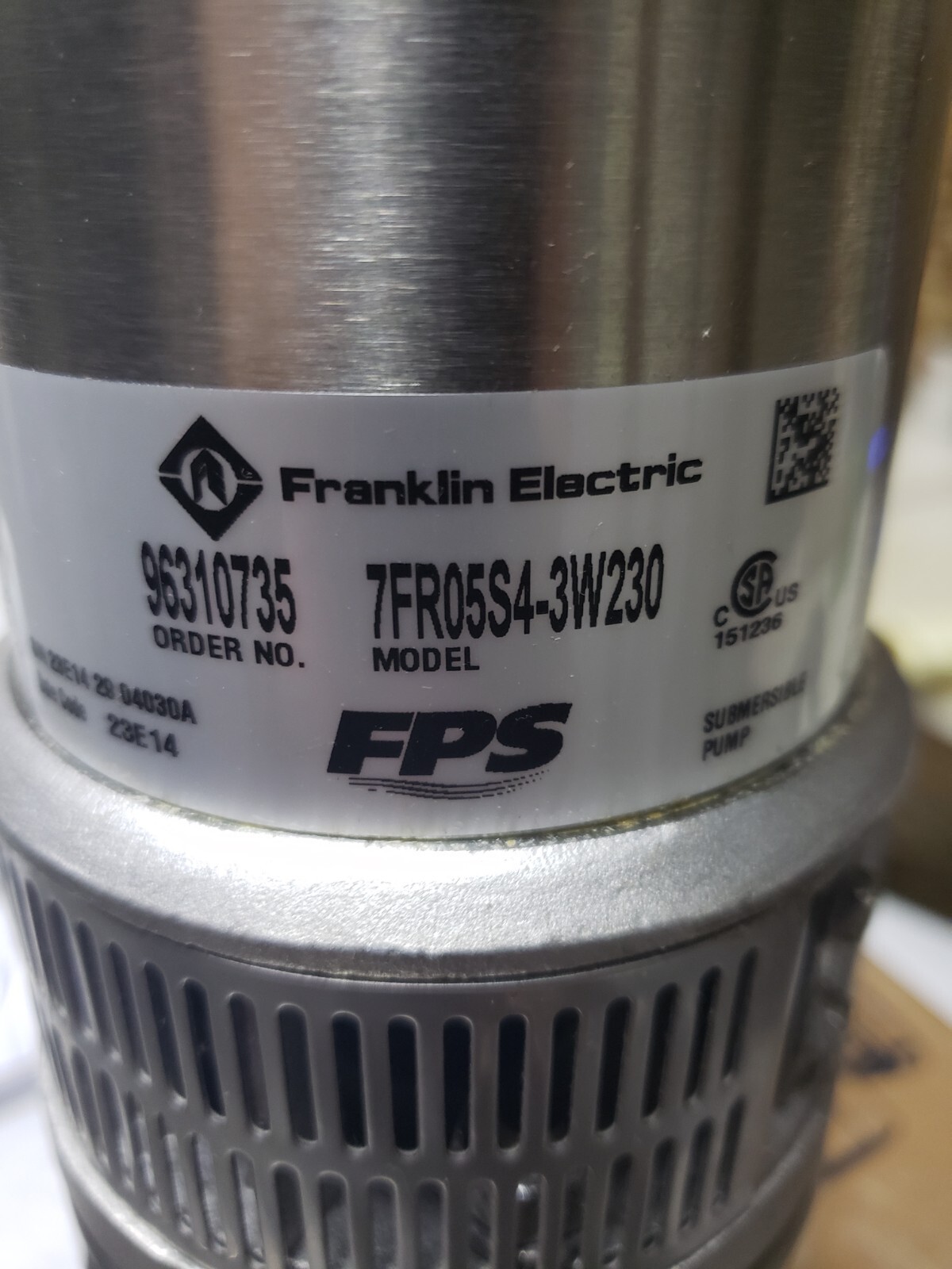 FRANKLIN ELECTRIC 7FR05S4 (1/2HP, 3WIRE,230V, 7GPM, SUBMERSIBLE PUMP) NIB