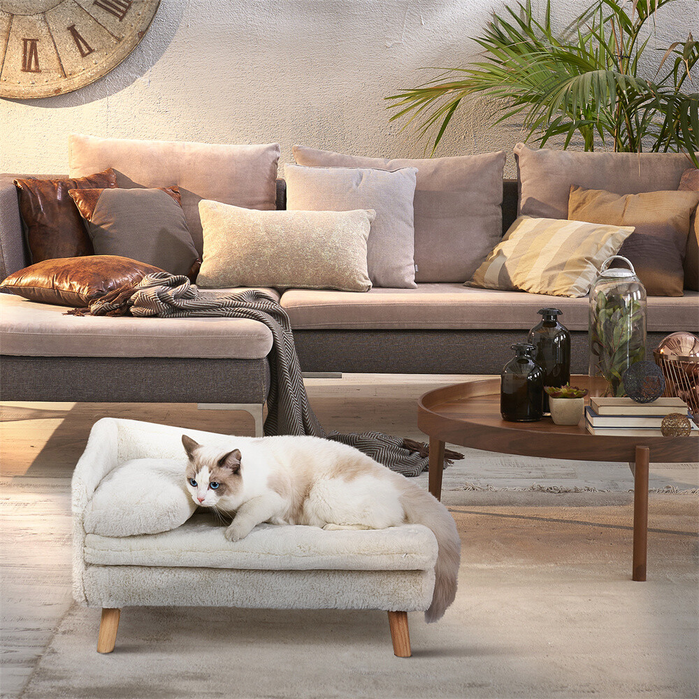 Modern Pet Sofa Low Back Lounging Bed With Removable Cushion Pillow For Dog Cat