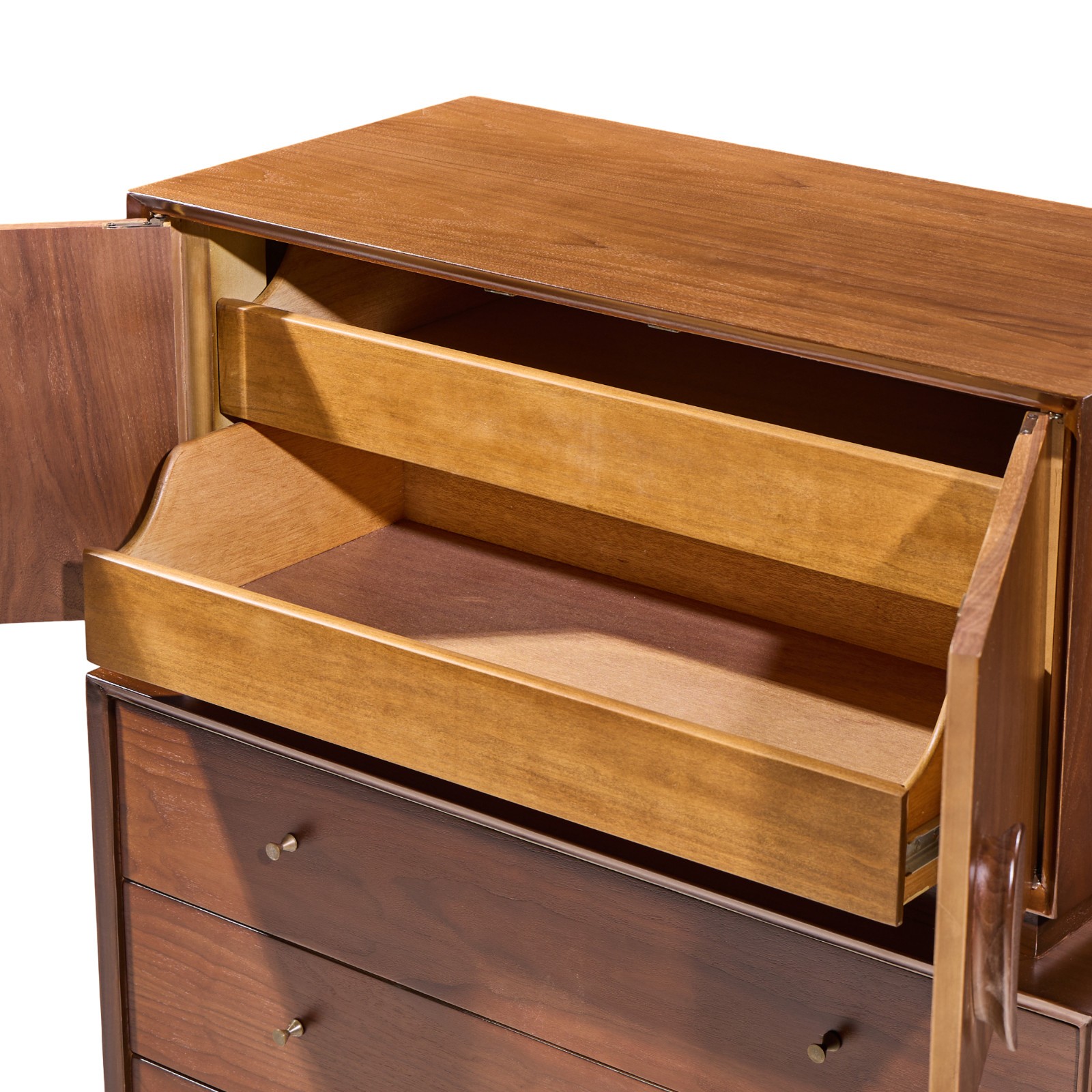 Vladimir Kagan Style Mid Century Sculpted Walnut Highboy Dresser