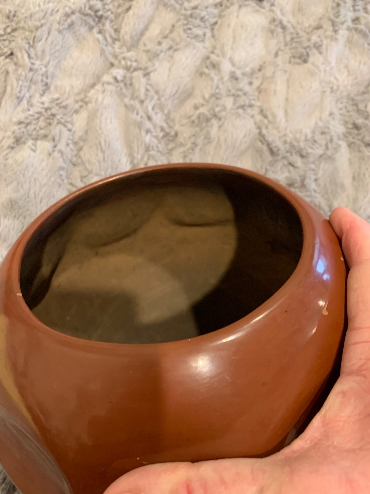 Signed Tina Garcia Santa Clara Redware melon bowl 70's