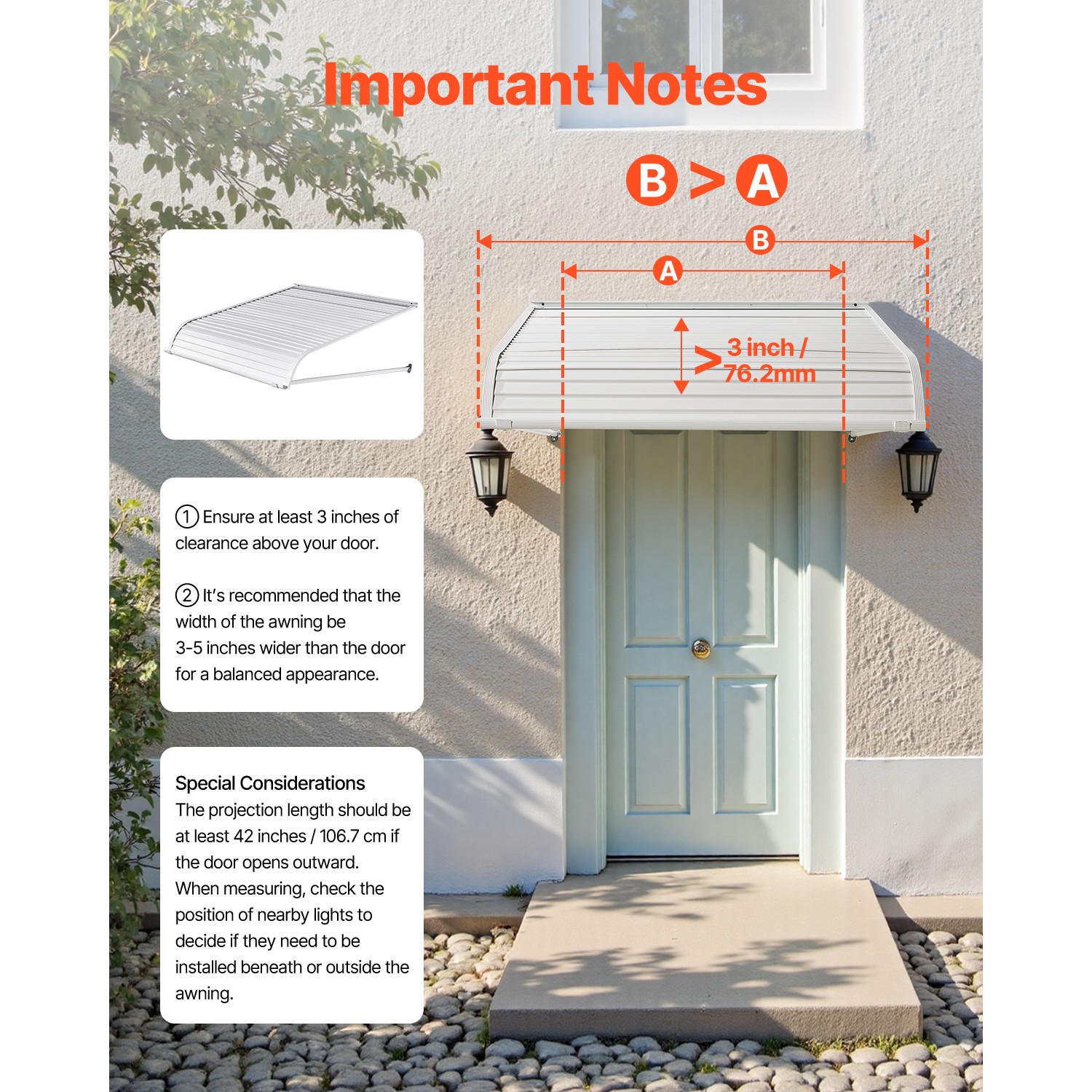 Window Awning Door Canopy 40x42 in Aluminum Alloy Front Door Awnings Anti-Rust