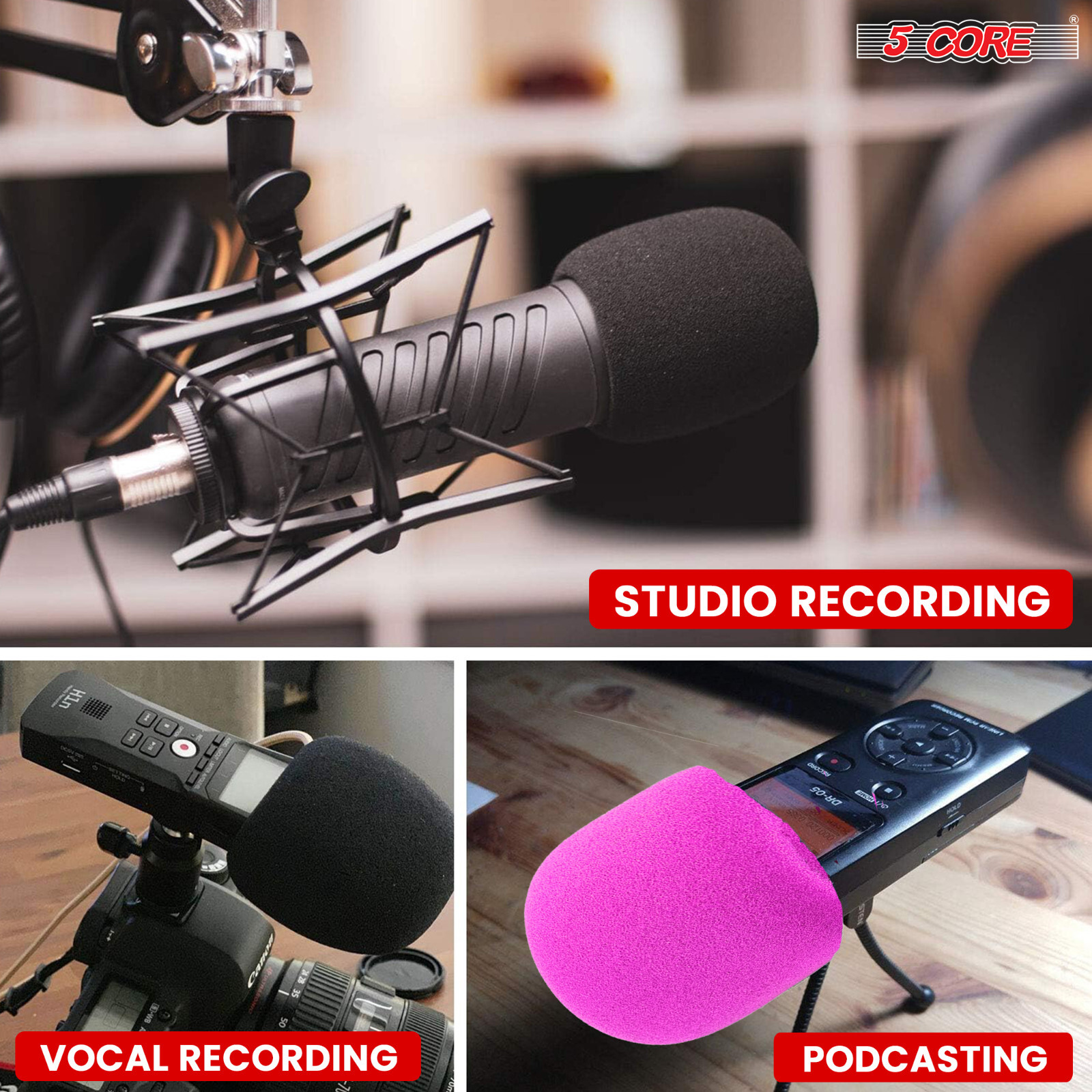 5Core Microphone Windscreen Pop Filter Sponge Foam Wind Shield Mic Cover
