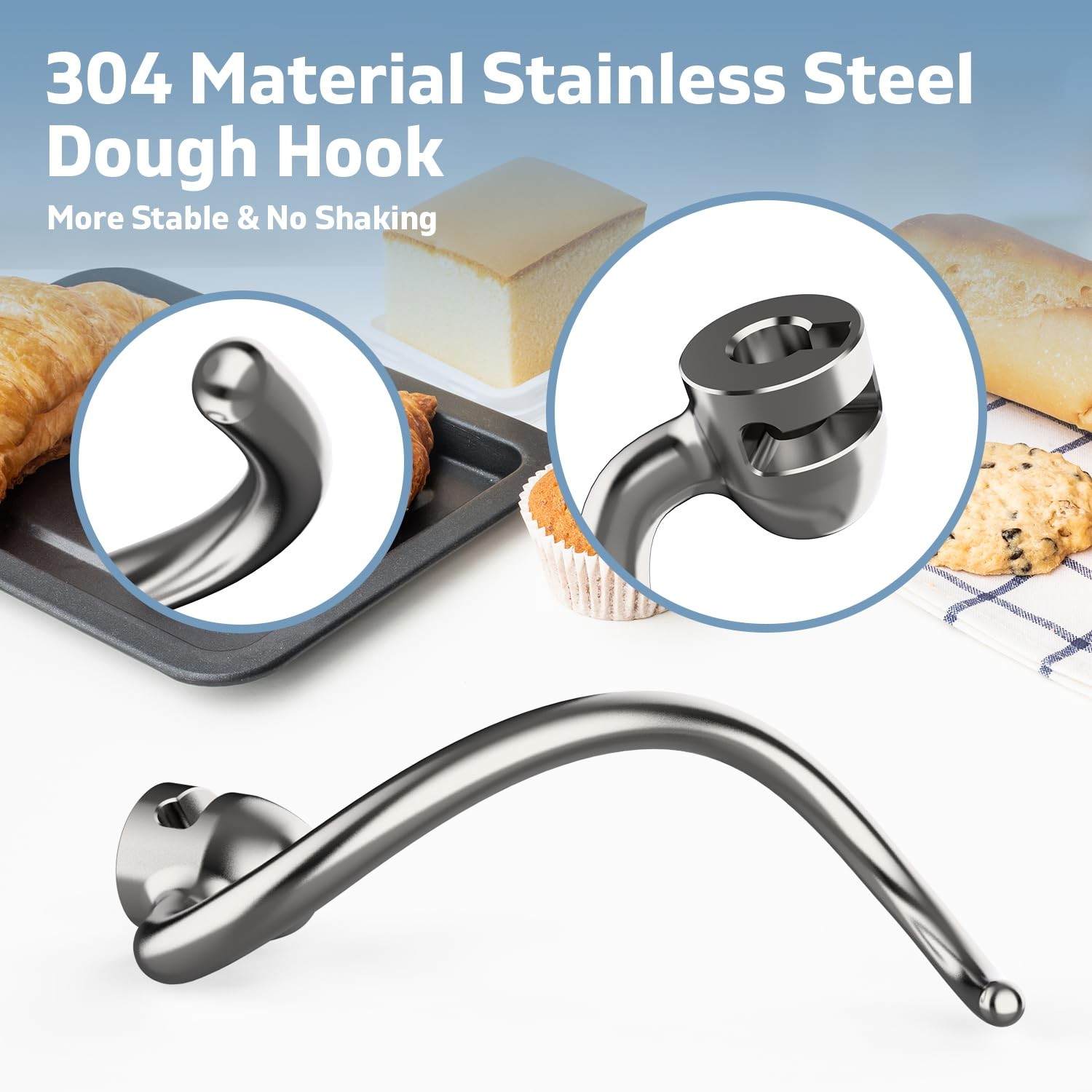 Stainless Steel Dough Hook for KitchenAid 5QT-6QT Bowl-Lift Stand Mixers, Fit...
