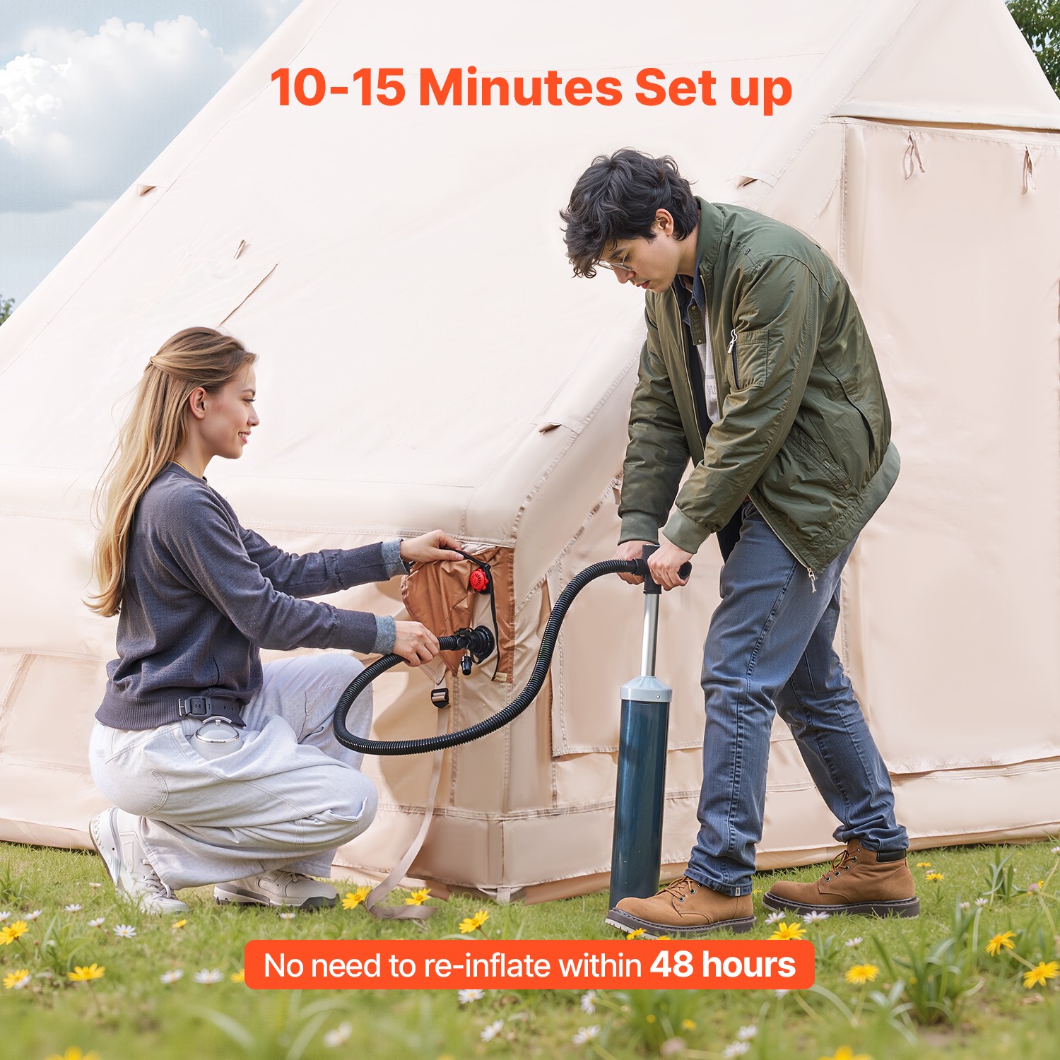 Inflatable Tents for 3-5 Person Camping Tent Blow Up Tent w/ Pump & Stove Jack