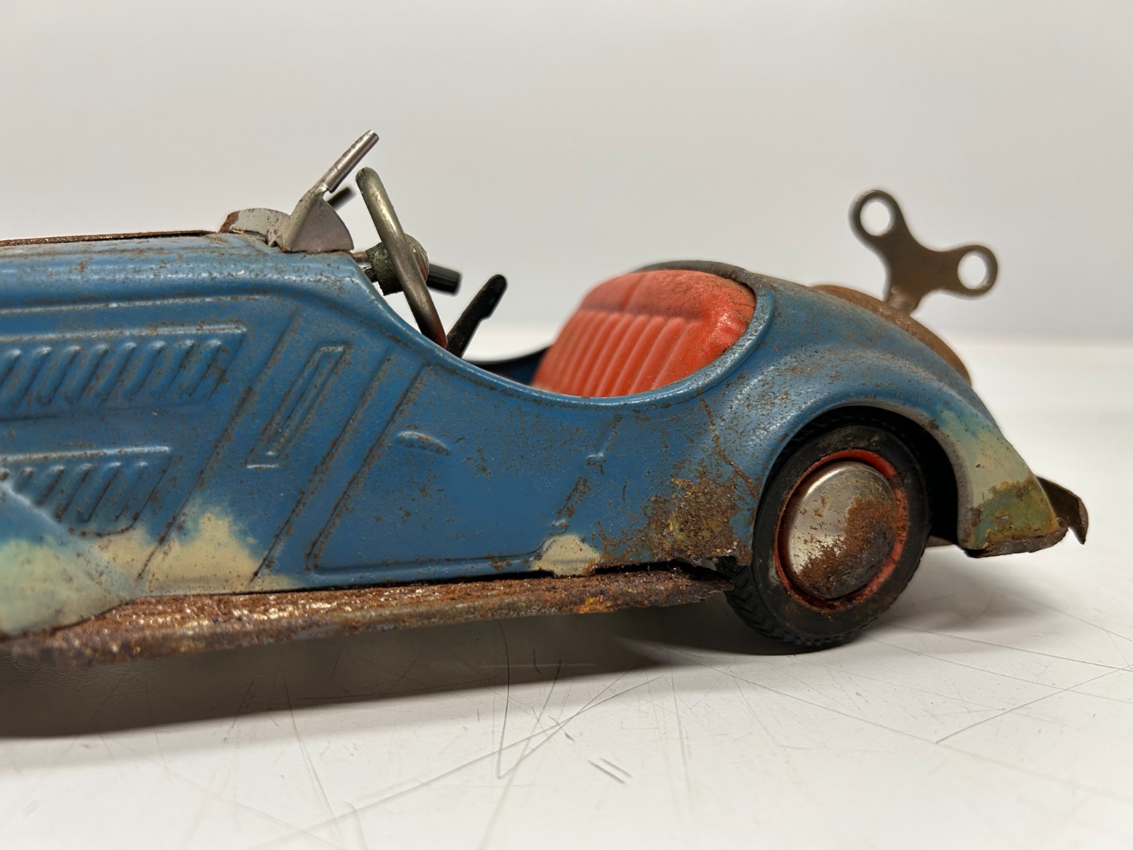 Vtg c1940s D-3150 Wind Up Toy Car Blue BMW German US Zone Maybe Distler As Is