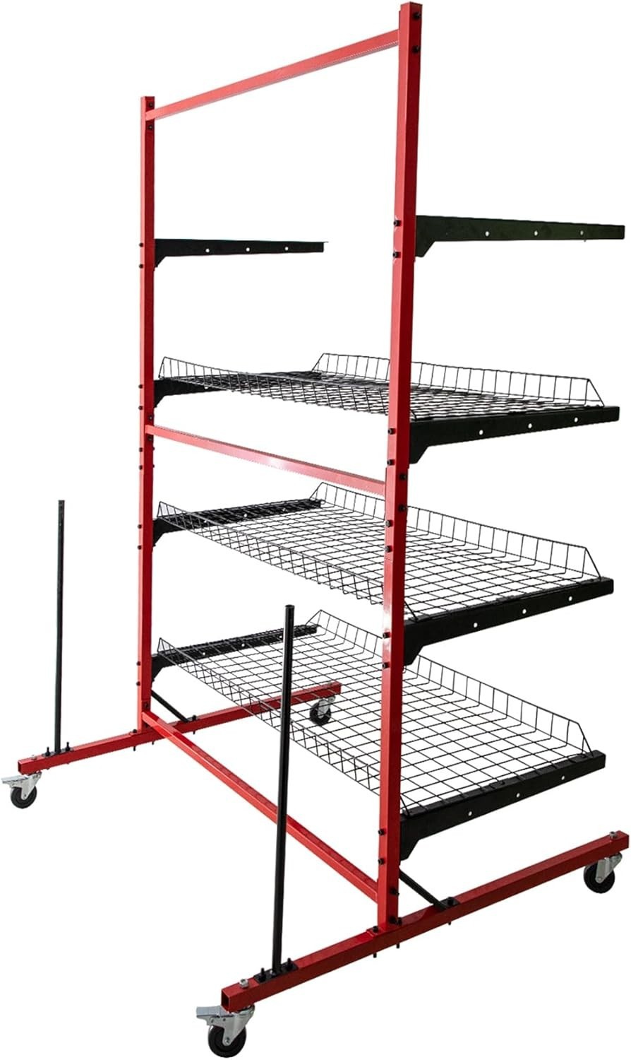Parts Management Storage Cart 3 Shelves Auto Body Rolling Parts Rack with Wheels