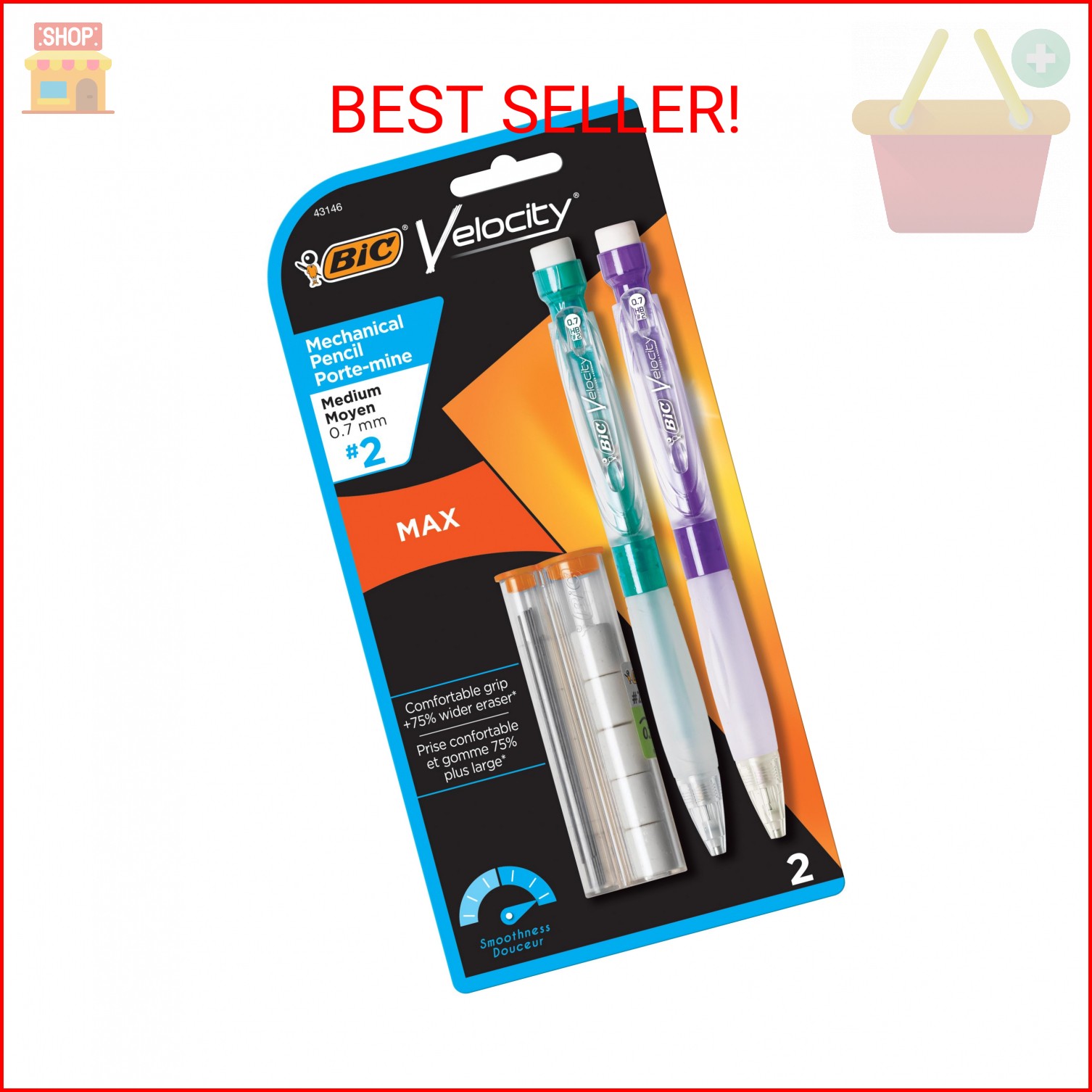 BIC Velocity Max Mechanical Pencils, With Colorful Barrel, Medium Point (0.7mm),