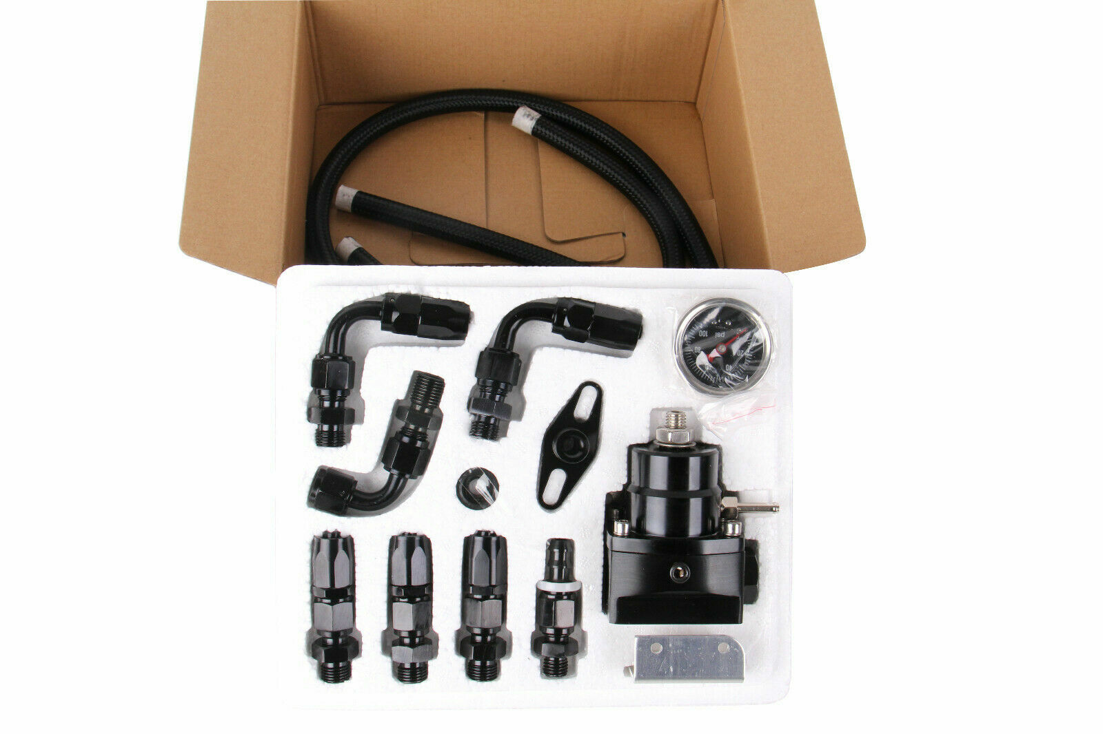 LokoCar Adjustable Fuel Pressure Regulator Kit Oil 0-100psi Gauge -6AN 6AN Black
