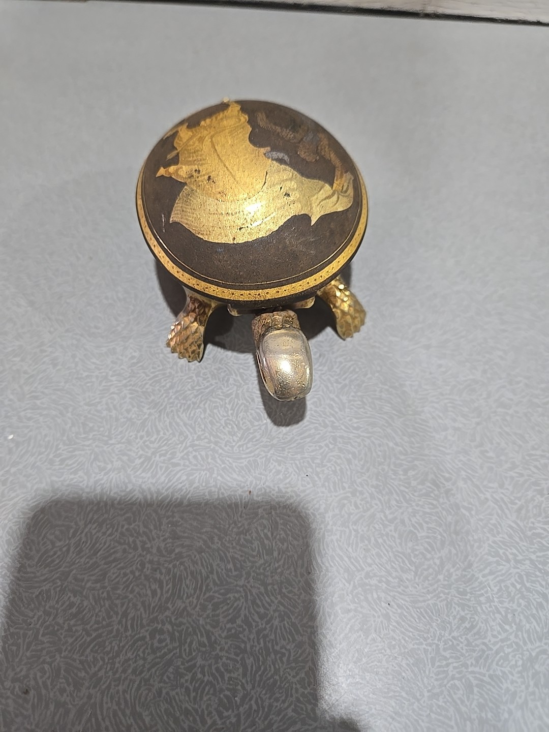 Vintage damascene brass turtle hotel/desk bell made by BOJ in Eibar, Spain