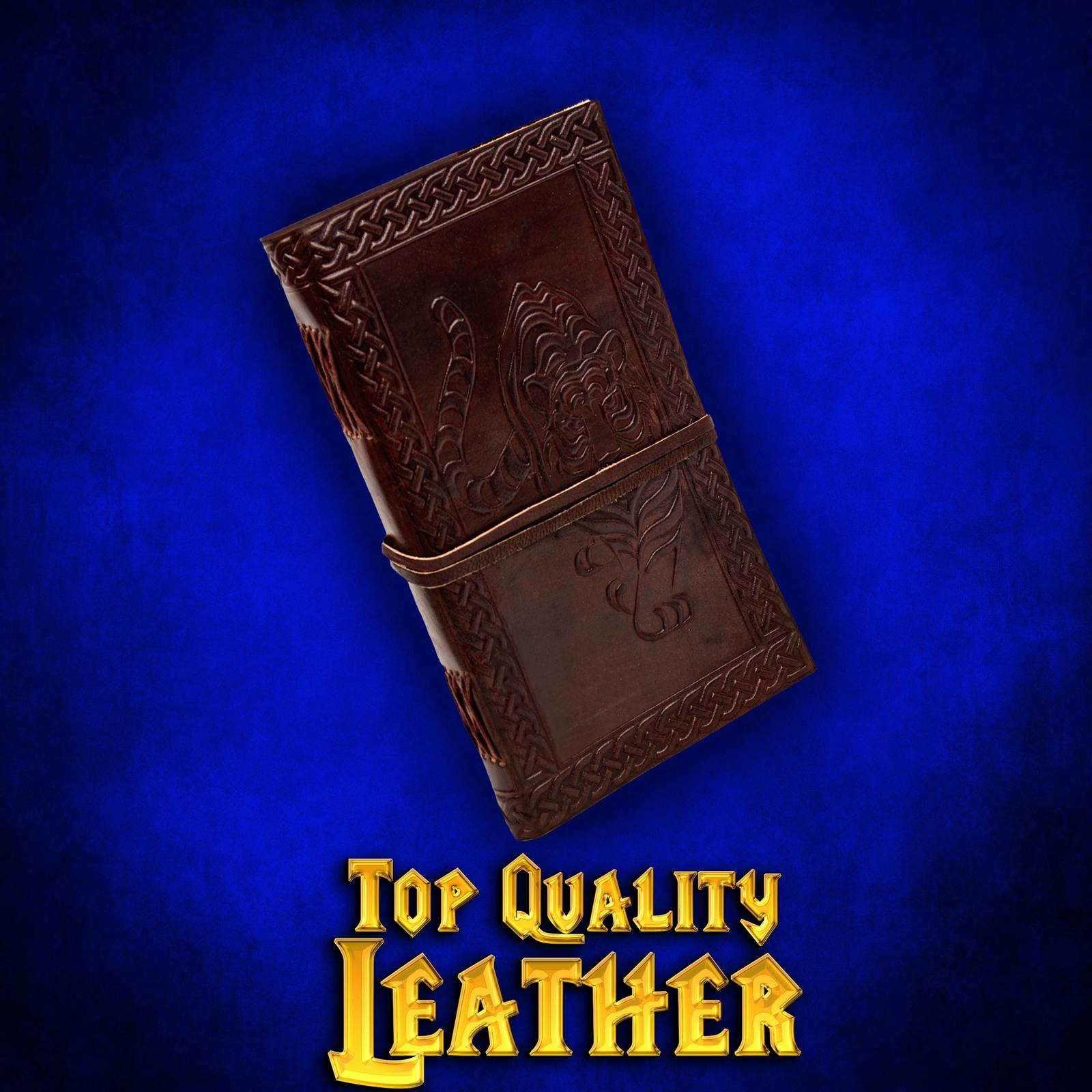 Leather Journal Tiger Cover Embossed with Cord Closure Notebook Brown