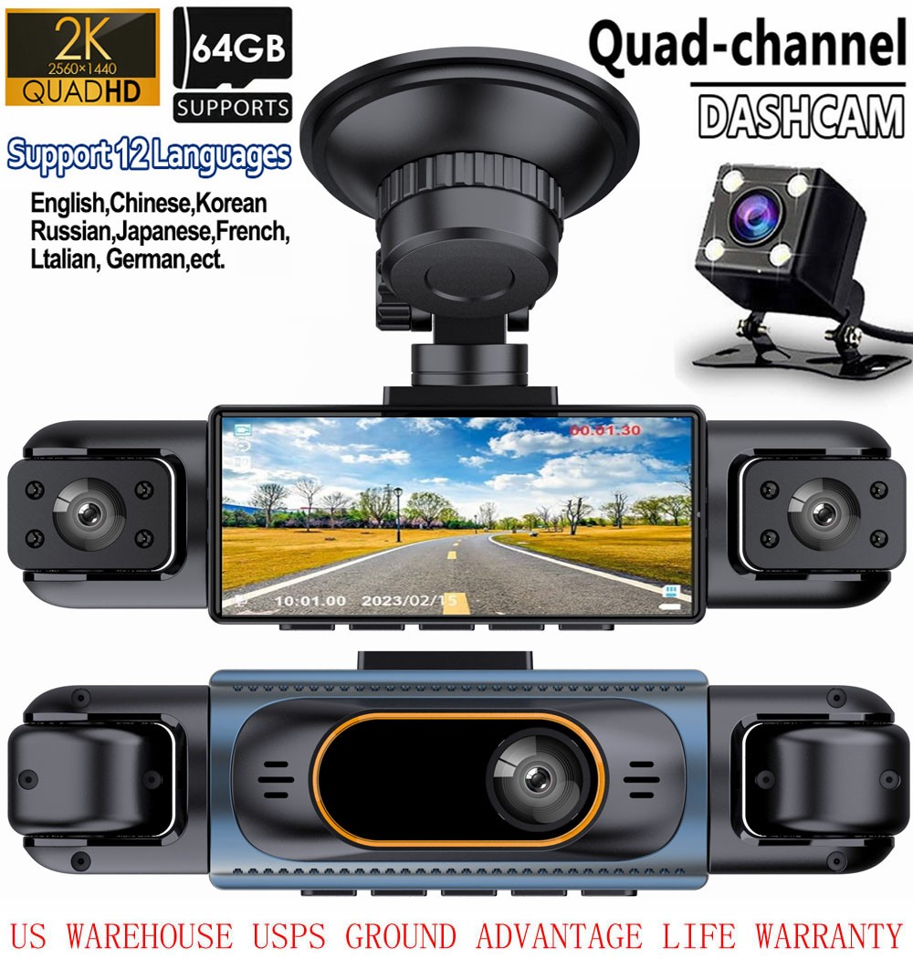 2K 4 Channels Dashboard Camera Dash Cam CAR DVR Driving Recorder 3.16 IPS Screen