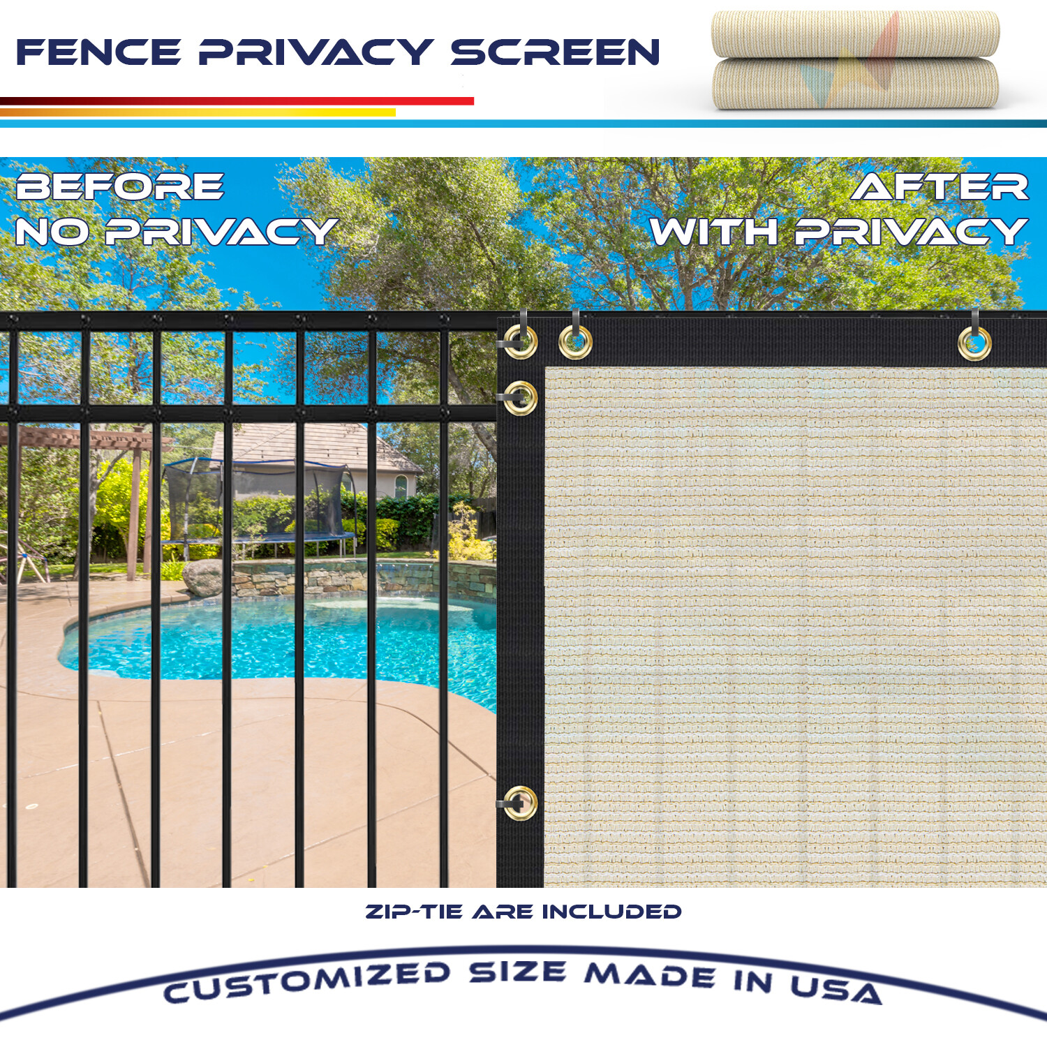 4' 5' 8' Privacy Fence Screen Windscreen Garden Yard Mesh Shade Cover w/ Ziptie
