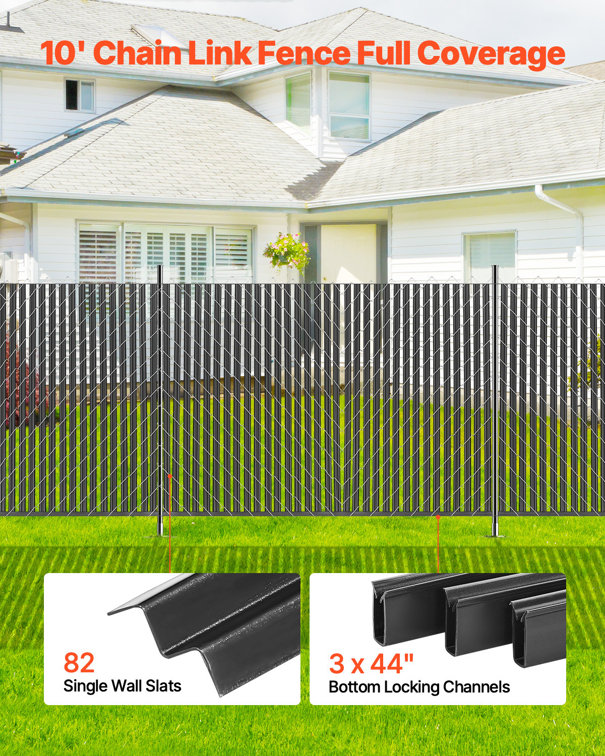 Chain Link Fence Privacy Slats Single-Wall for 6' High Fence Bottom Lock Black