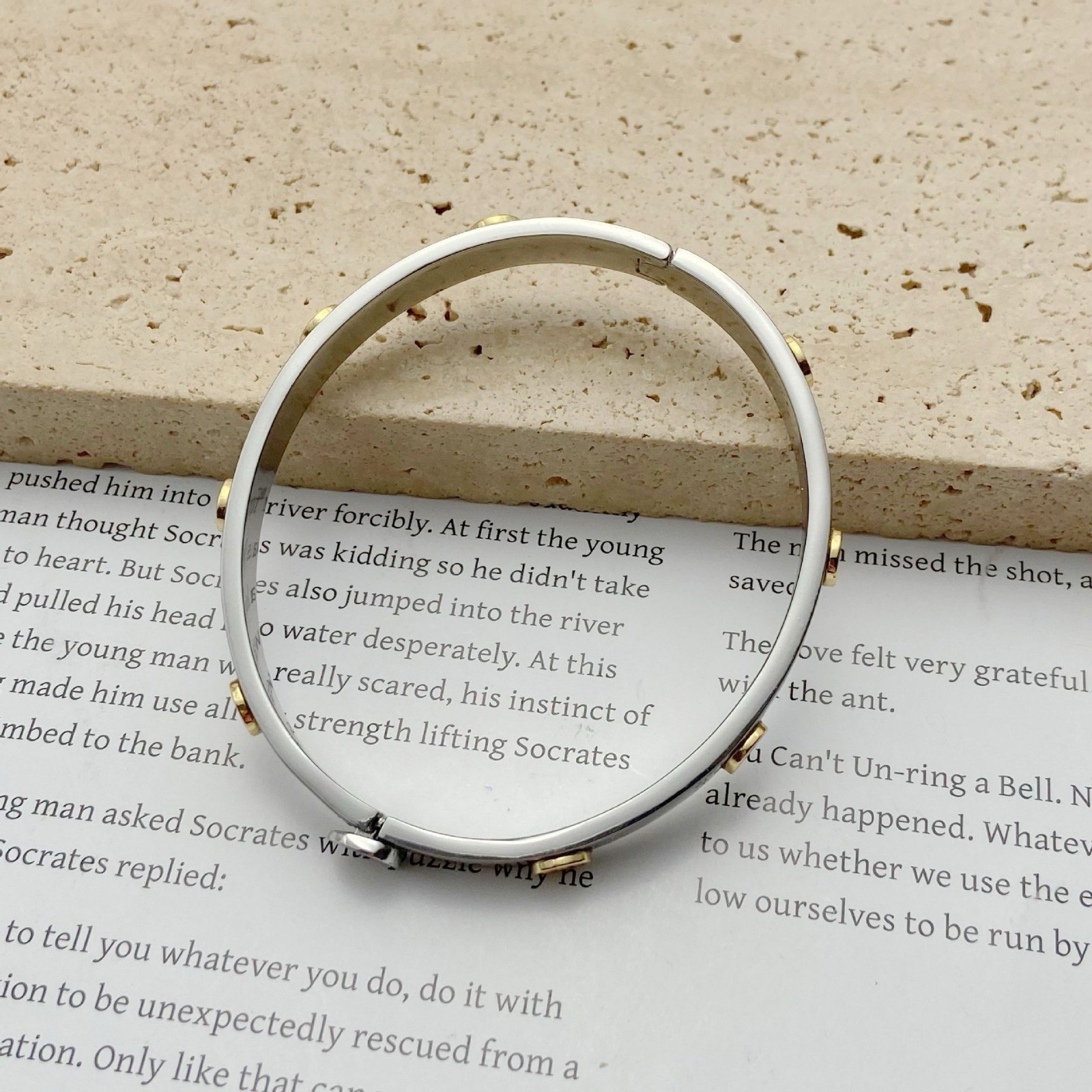 Tory Burch Silver Bracelet with Gold Logo Accents 7mm