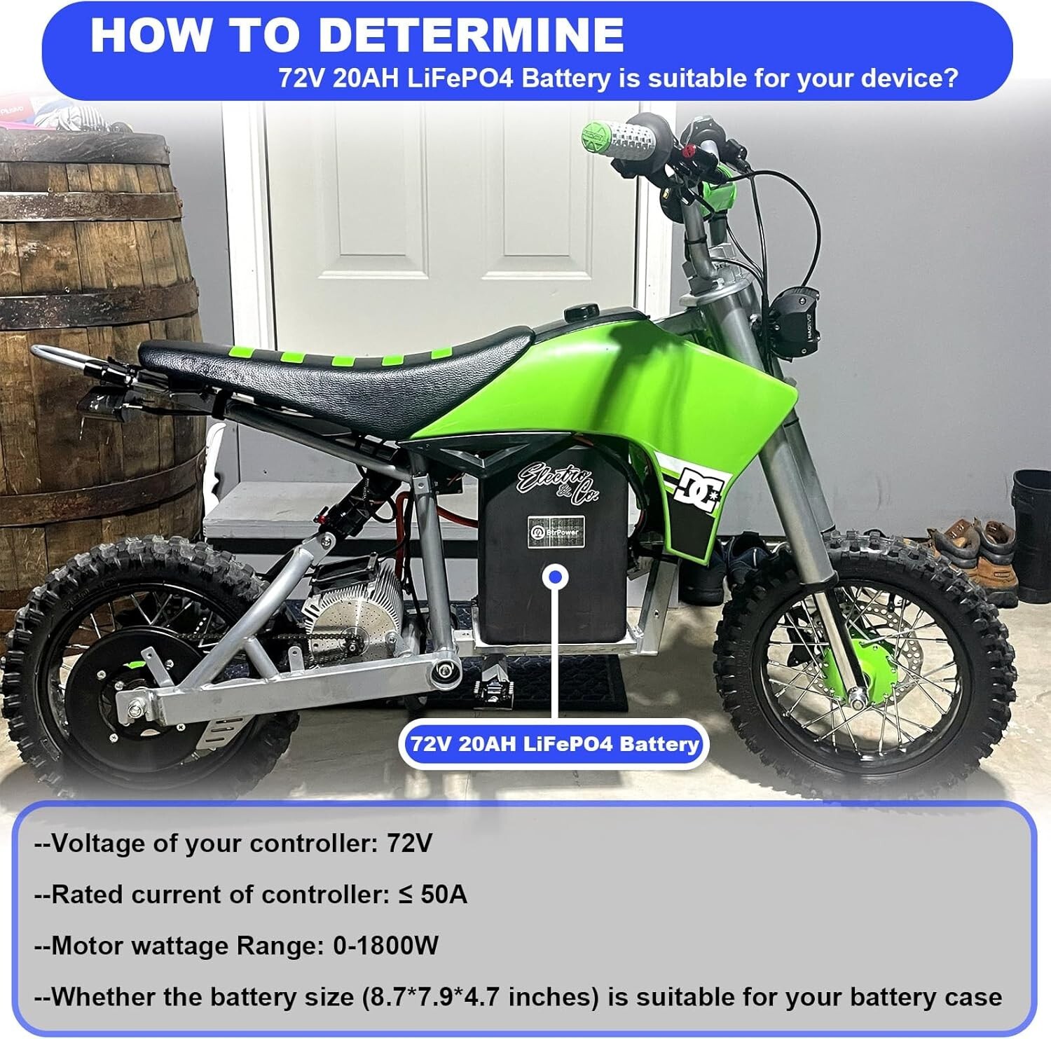 Btr 72V 20Ah LiFepo4 Lithium Battery Pack for 250W-1800W Electric Bike Motor 50A