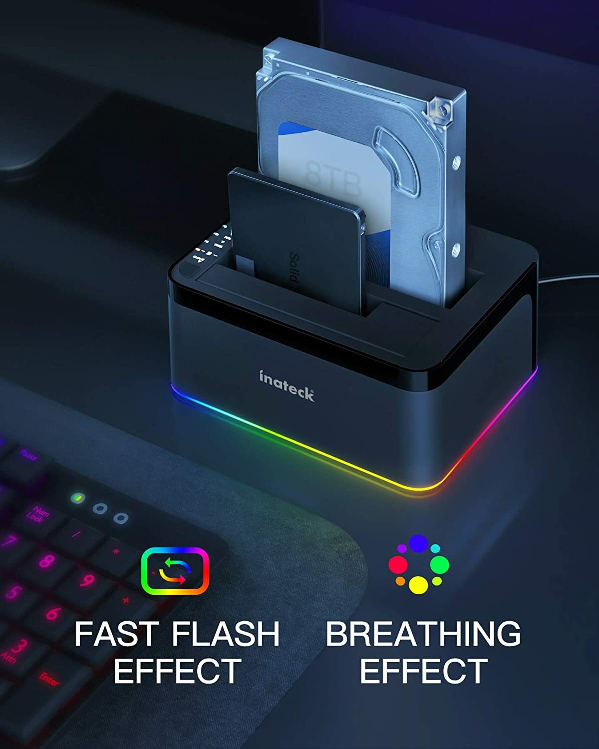 SATA to USB 3.0 HDD Docking Station Offline Cloning 2.5" 3.5" HDD SSD UASP RGB