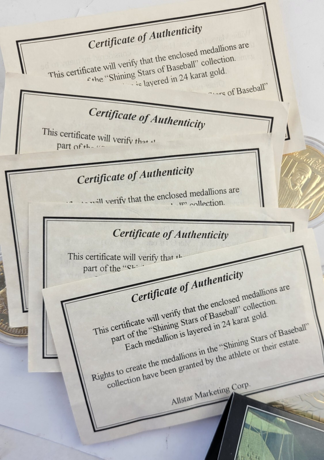 12pc.Shining Stars of Baseball Plated 24KT Gold: CyYoung, Bebe Ruth, Willie Mays