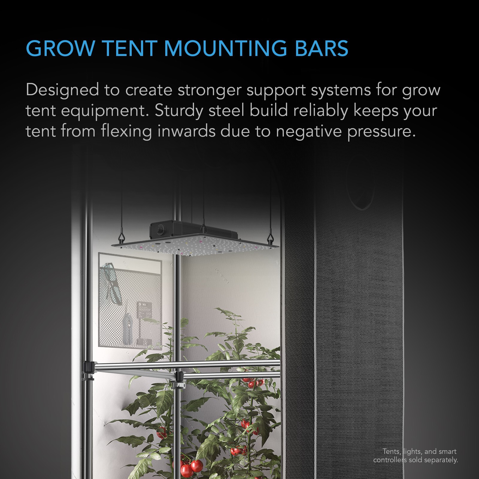 Grow Tent Mounting Bars, High CFM Kit, Support Pole for Indoor Grow Spaces, 5x5'