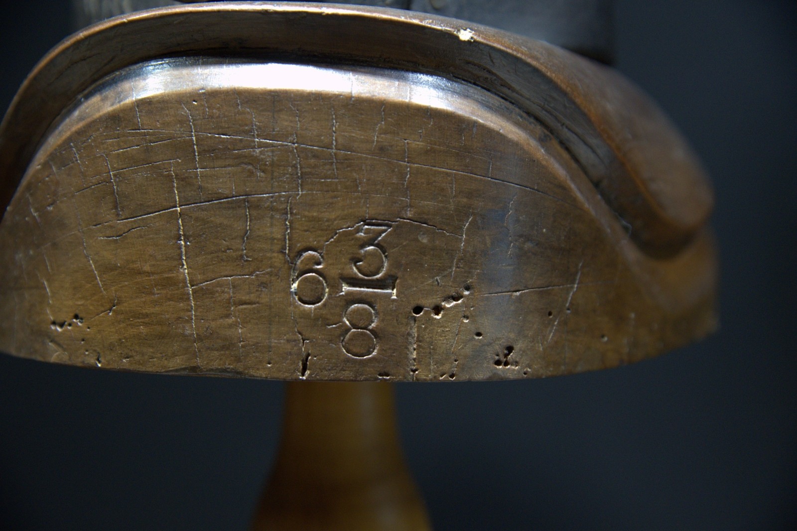 Rare Antique Wooden Hat Block Mold - Size 6 3/8 - Heavy Millinery Tool with Leat