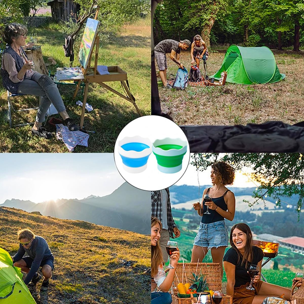 4 PCS Collapsible Paint Brush Washer Multifunctional Collapsible Bucket Foldable