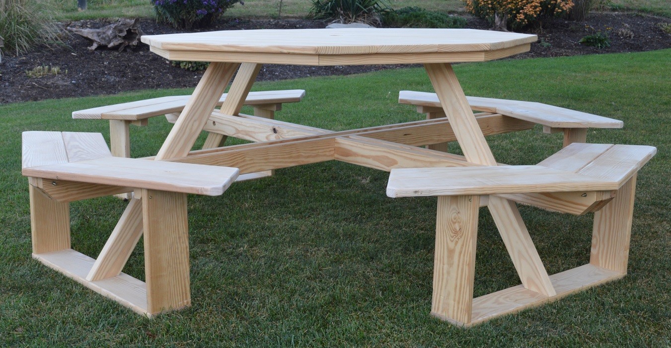 A&L Furniture Co 54" Amish Octagonal Pressure-Treated Pine Walk-In Picnic Tables