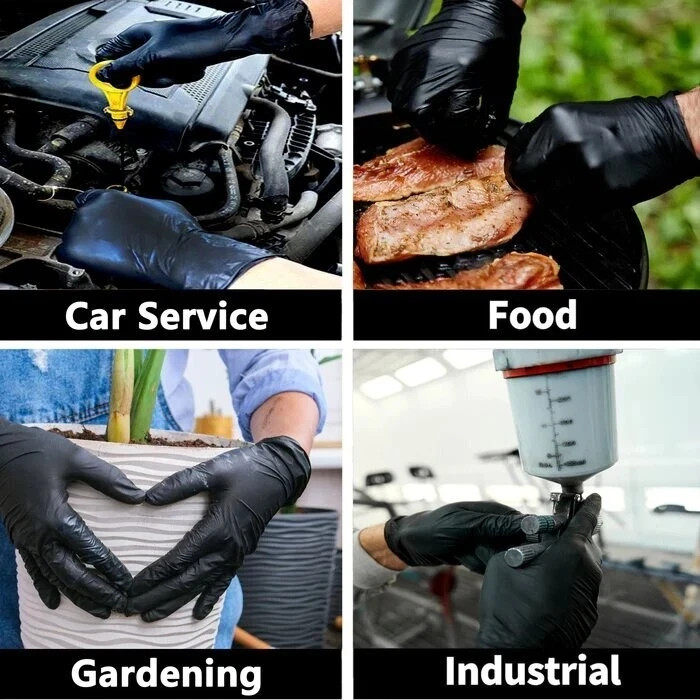 Disposable Nitrile Exam Gloves, 5 Mil Black, Powder-Free Heavy Duty Clean Glove