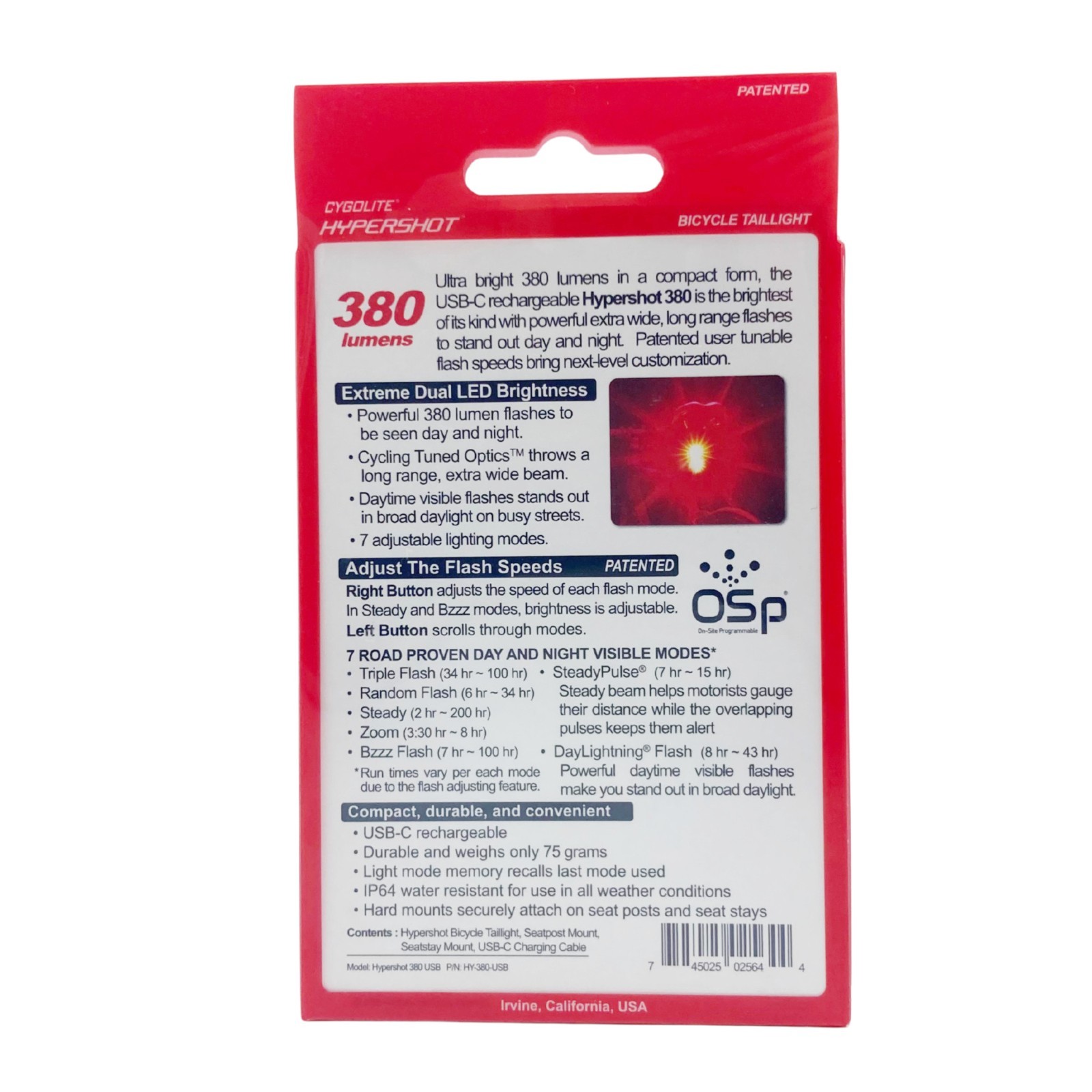 Cygolite Hypershot 380 Lumen Tail Light USB Rechargeable Flashing Rear Bike LED