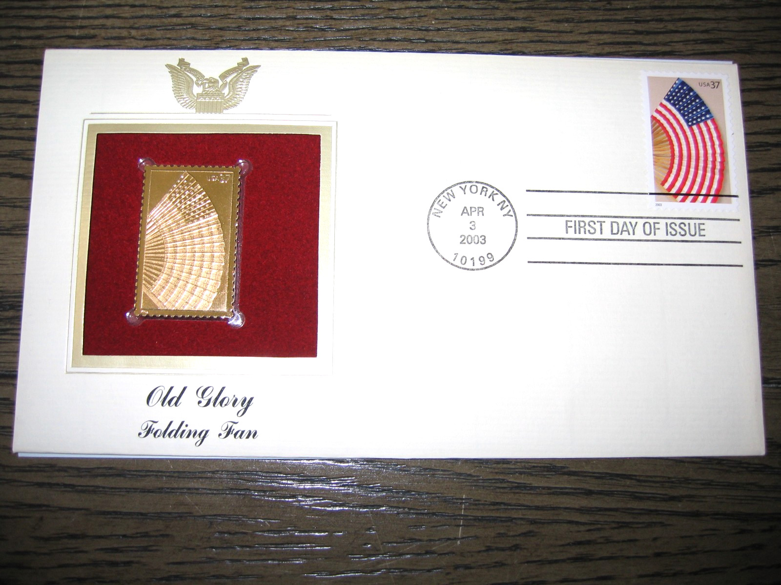2003 Old Glory Folding Fan US Flag Replica FDC Gold Golden Cover Stamp