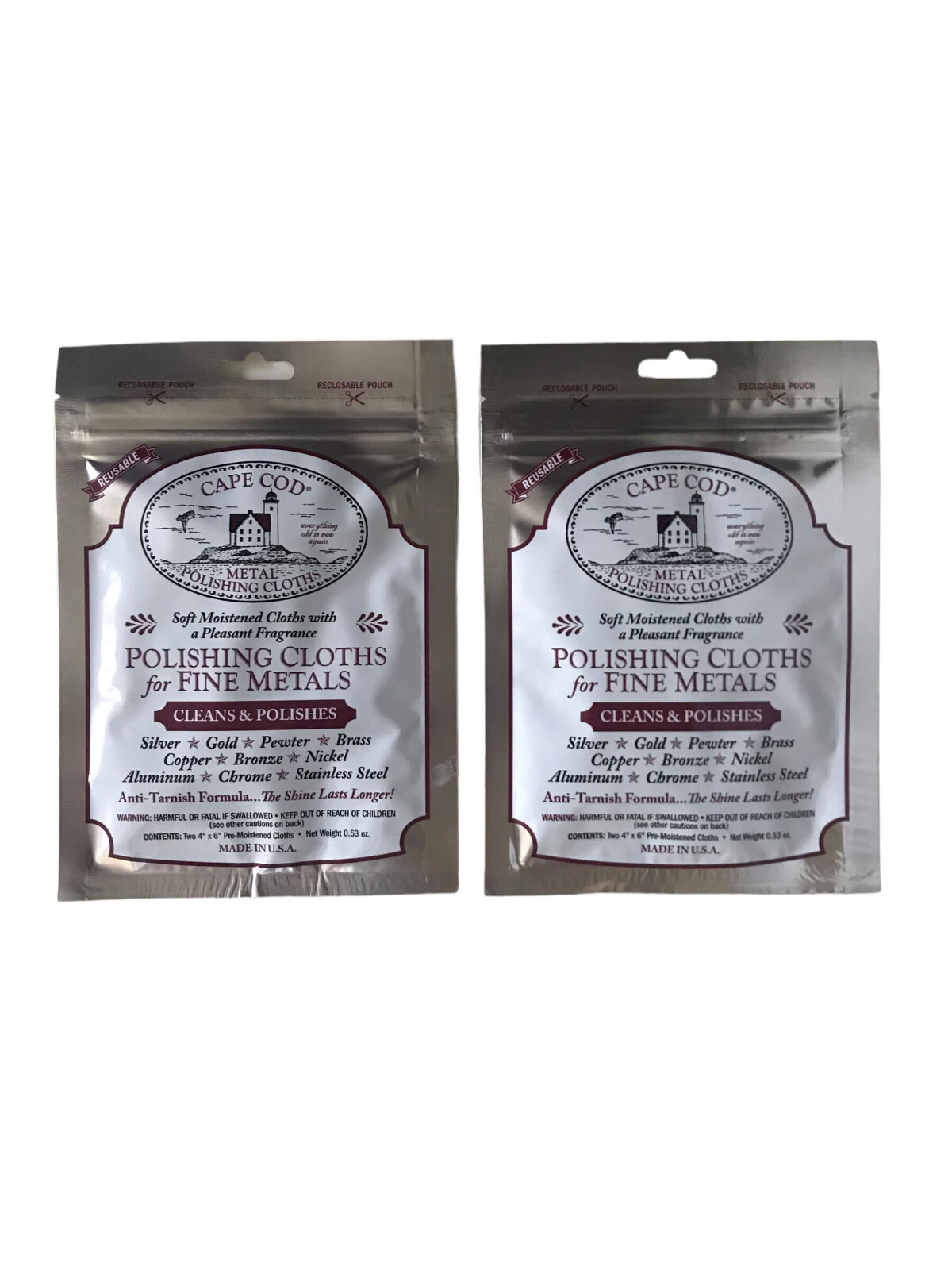 Cape Cod Polishing Cloths for Fine Metals, 2 Pack (4 clothes), Polish Watches