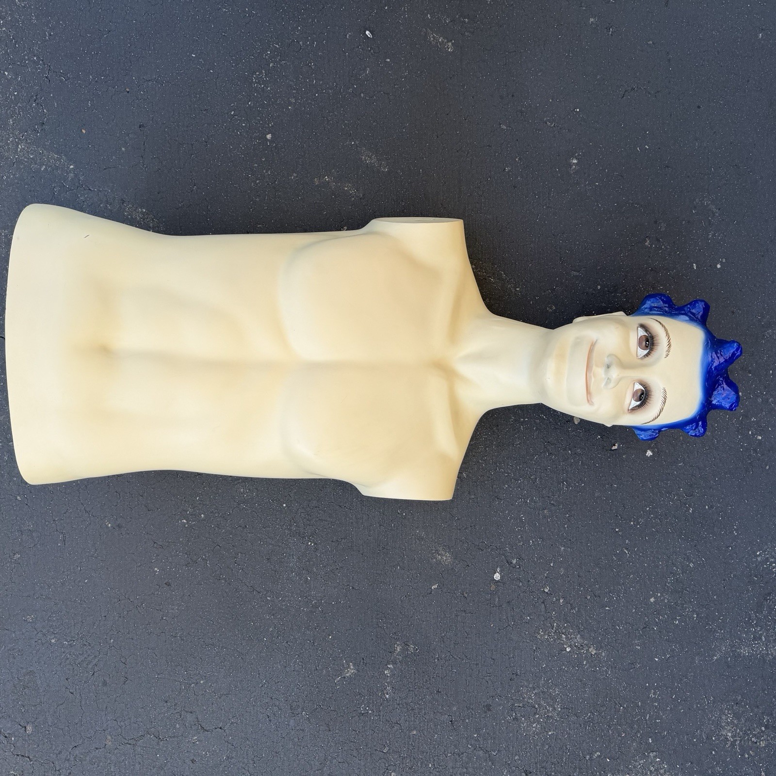 Lady Lulu Vintage Mannequin Torso Head Male Man Muscle Blue Spike Hair Smiling
