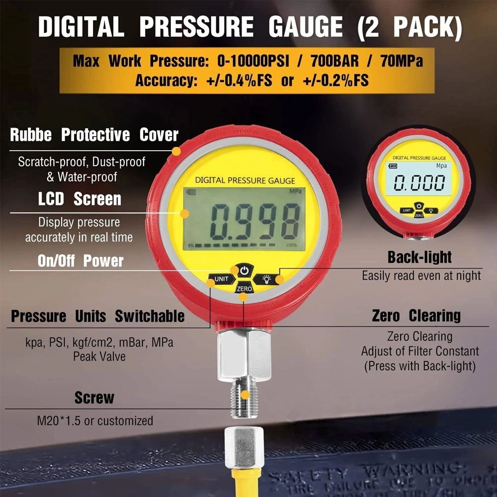 70M Digital Hydraulic Pressure Test Kit-2 Gauge 11 Coupling 2 Hose for Excavator